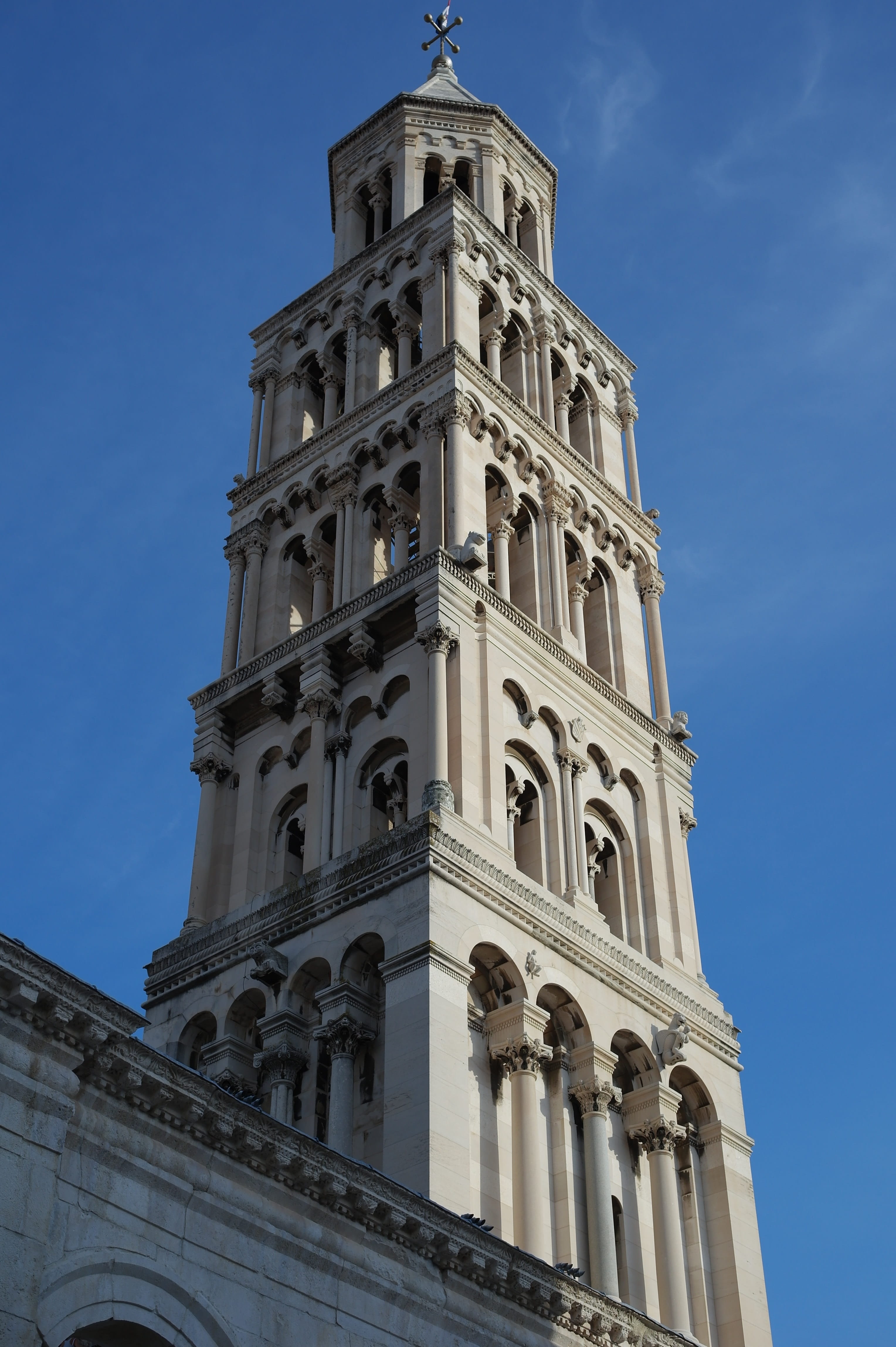 bell tower, steeple, travel destinations, catholicism, blue, architectural column, Tower, day, low angle view, Dalmatia, Croatia, bell Tower - Tower, place of worship, Phone HD Wallpaper