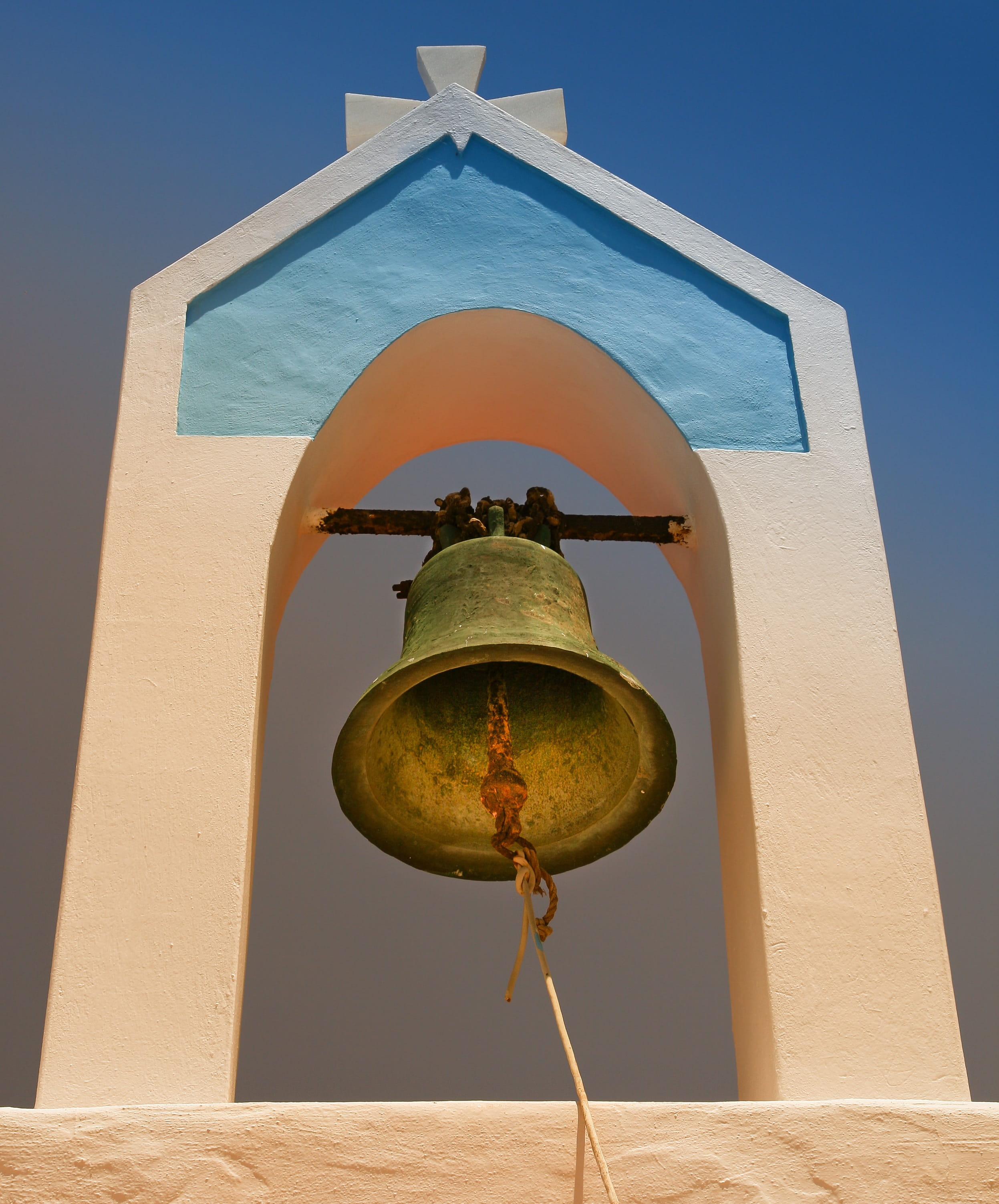 church bell, travel, bell tower - tower, built structure, ring, bell, clear sky, architecture, building, outdoors, 2K, karpathos, religion, blue, no people, Phone HD Wallpaper