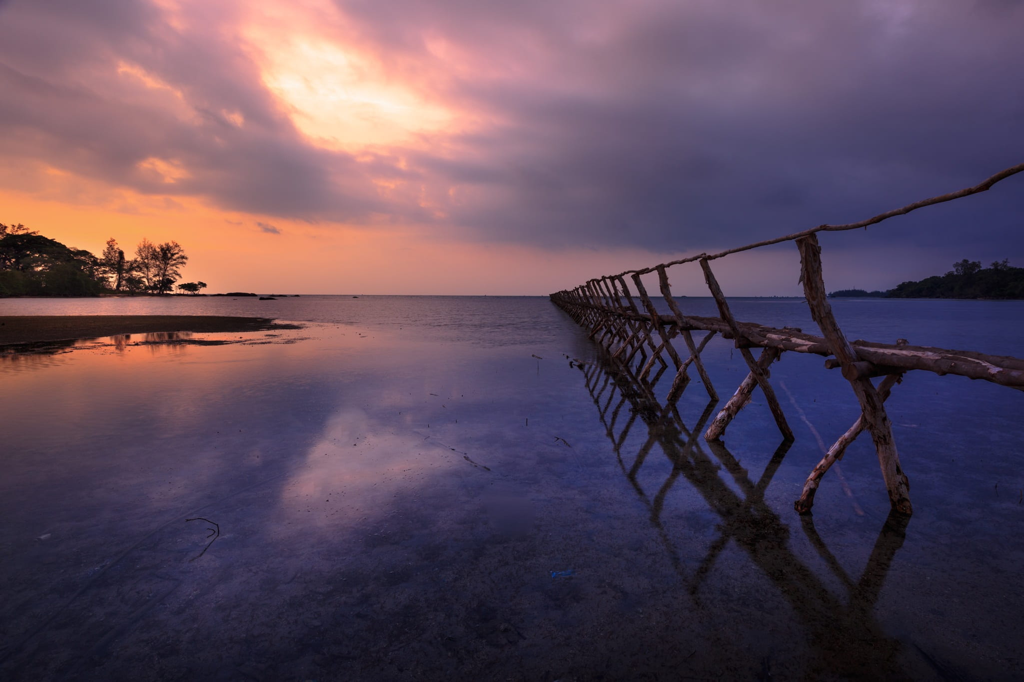 tranquil scene, dock, the sun, phu quoc, water, horizon, body, soi ball, beach, relax, quiet, tranquility, calm, forest trees, island, nobody, sad, dusk, HD Wallpaper