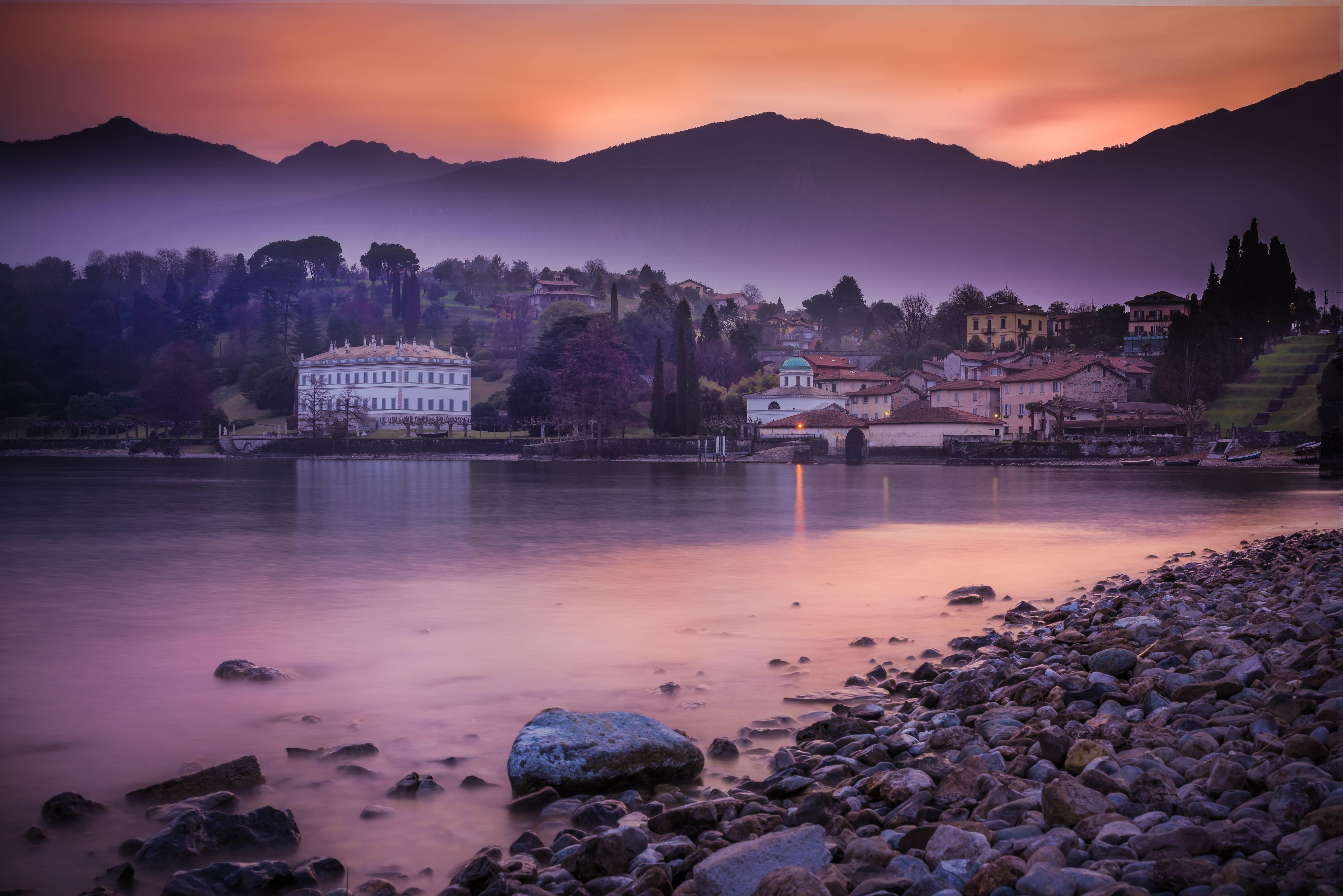 cloud - sky, town, vacations, rock, Time, 5K, reflection, white, mountain range, scenics - nature, sunlight, rocks, sun, beauty In Nature, lake, sunset, HD Wallpaper