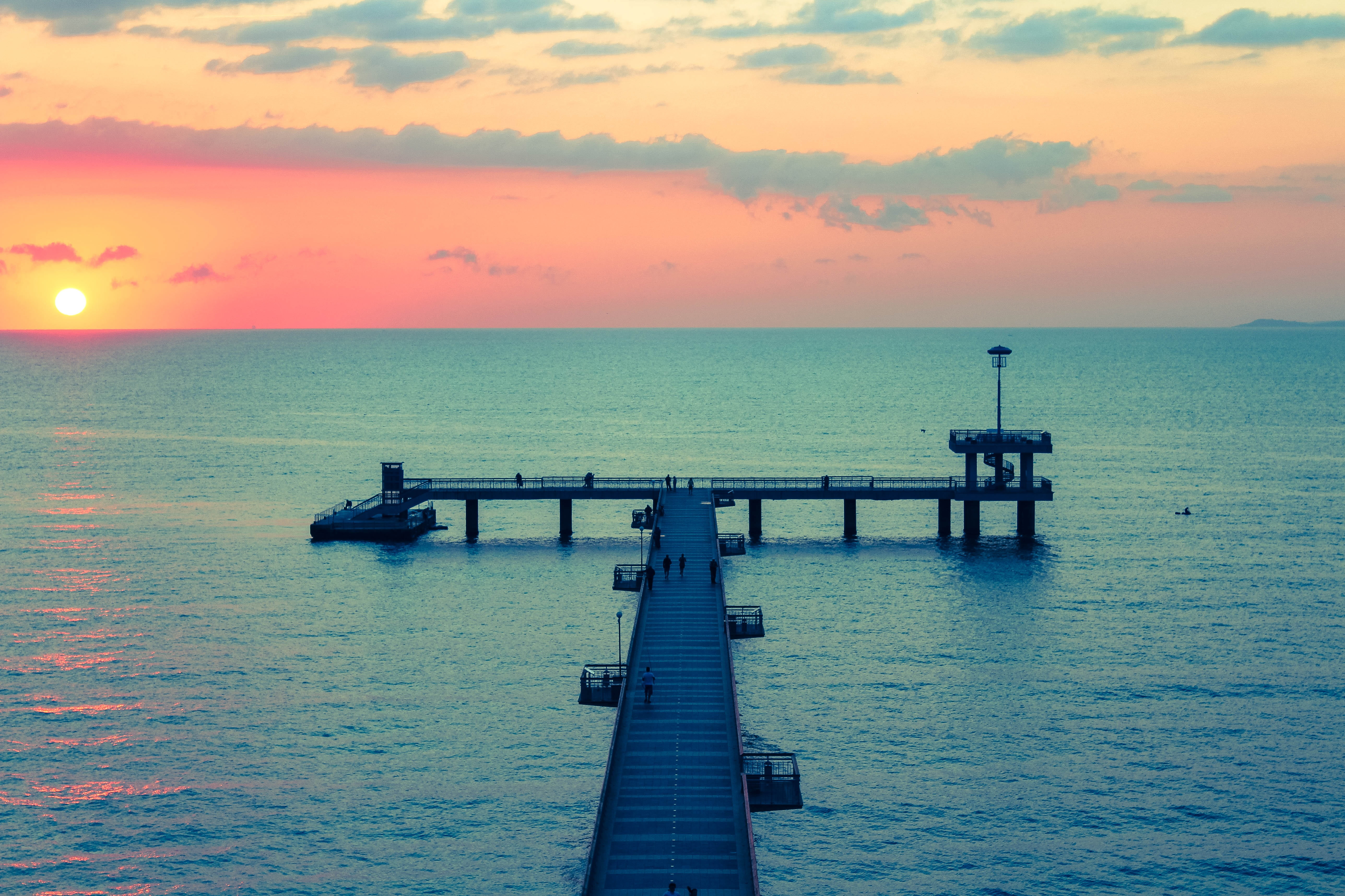 golden, tranquil scene, hour, brown, sunrise, sunset, vacations, sky, bulgaria, water, outdoors, bridge, wooden, body, no people, tranquility, nature, horizon over water, HD Wallpaper