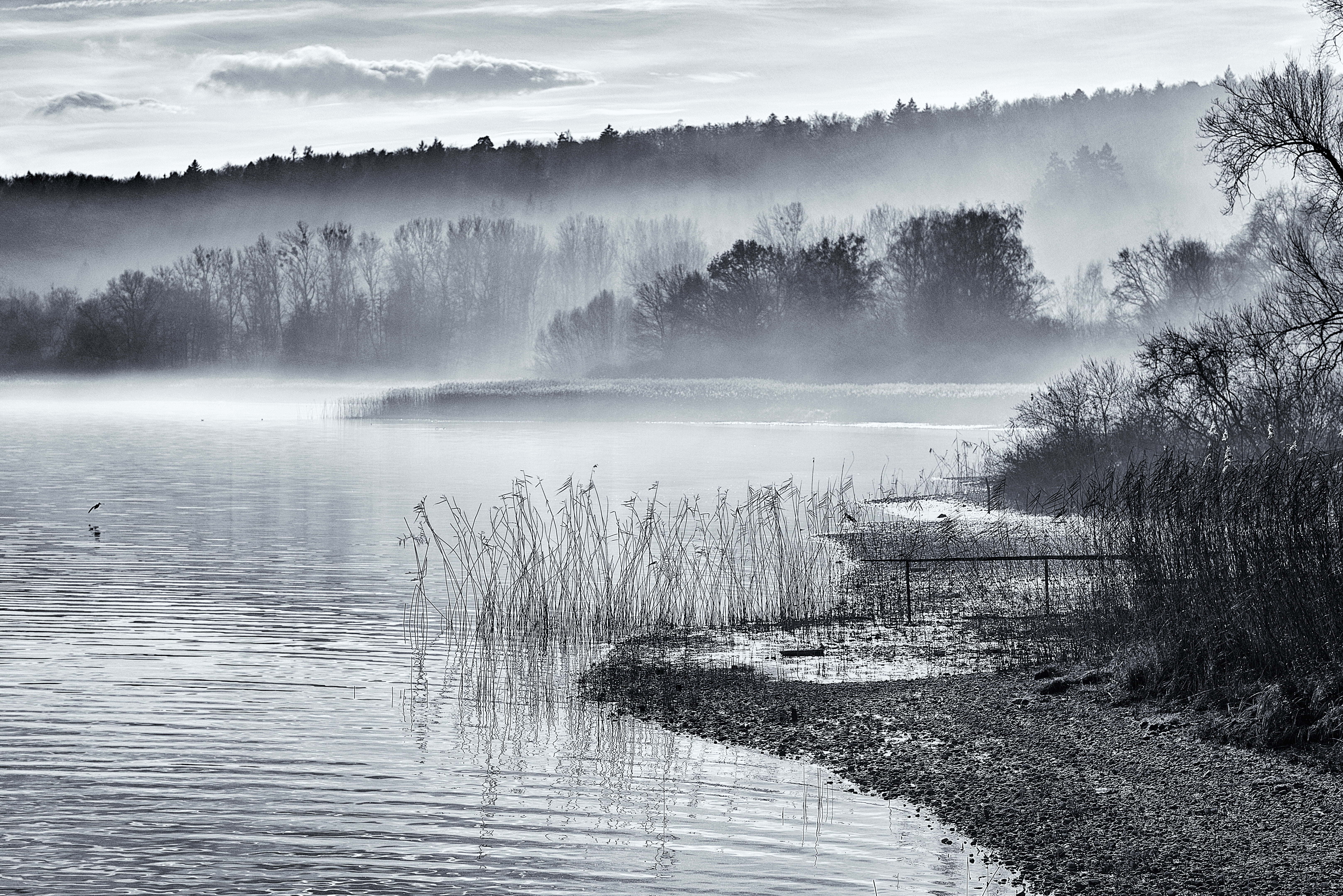 grey  cloud, black and white, sync, rays, outdoors, lake, miserable, black white, ice, ghastly, spooky, ze, scenics, silver  shadow, sunset, clouds, flickr, HD Wallpaper