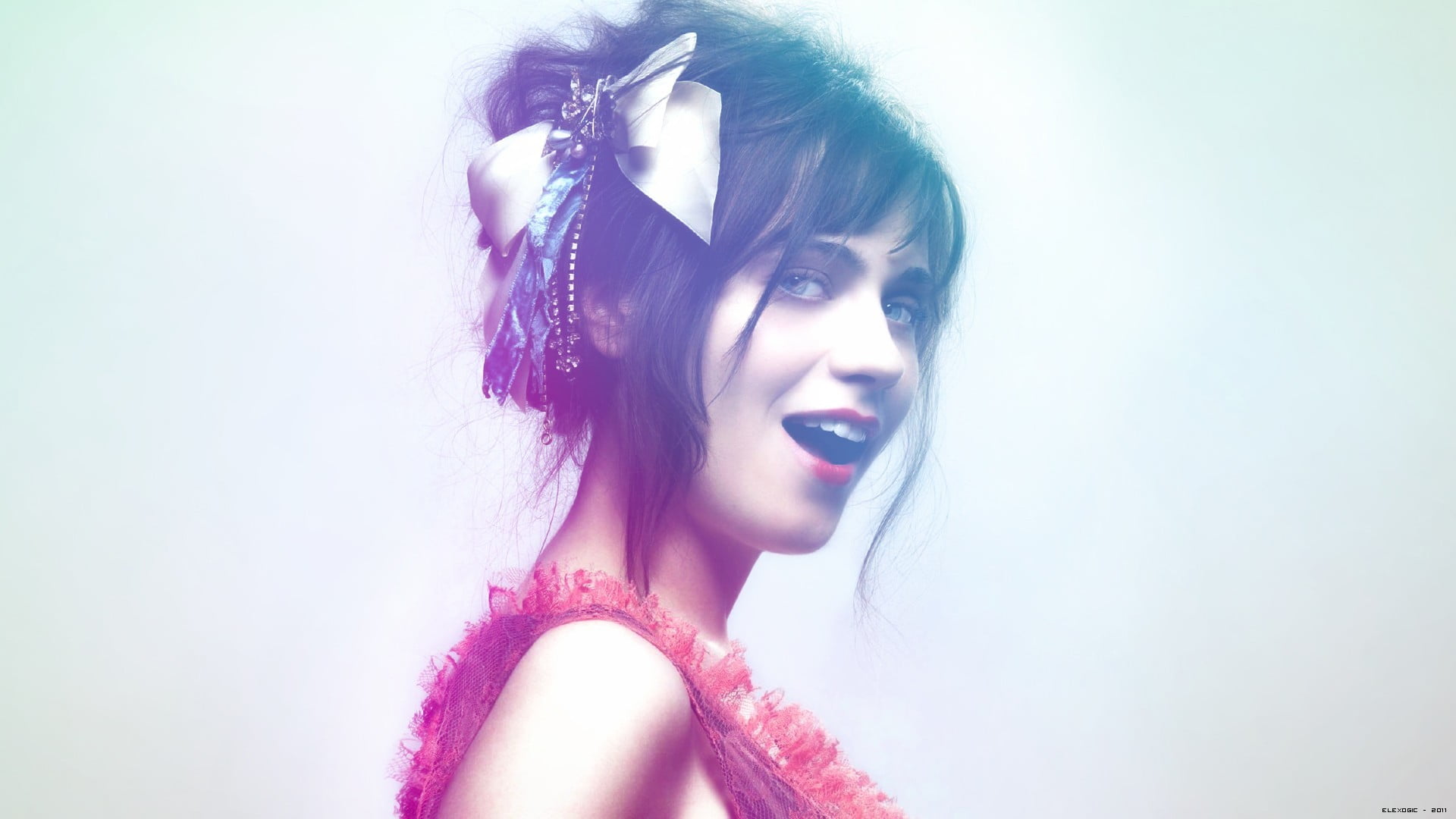 Zooey Deschanel, hair, make-up, headshot, 1080P, one person, indoors, young women, looking at camera, beauty, young adult, fashion, pink color, beautiful woman, HD Wallpaper