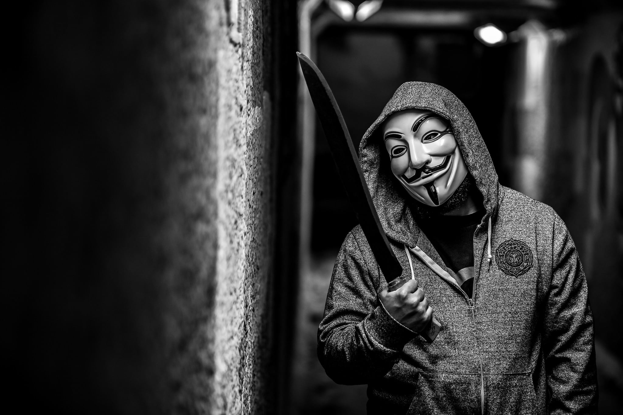 wall - building feature, still, black And White, black Color, screenshot, day, human Face, adults Only, fashion Model, outdoors, one Woman Only, hood, street, HD Wallpaper