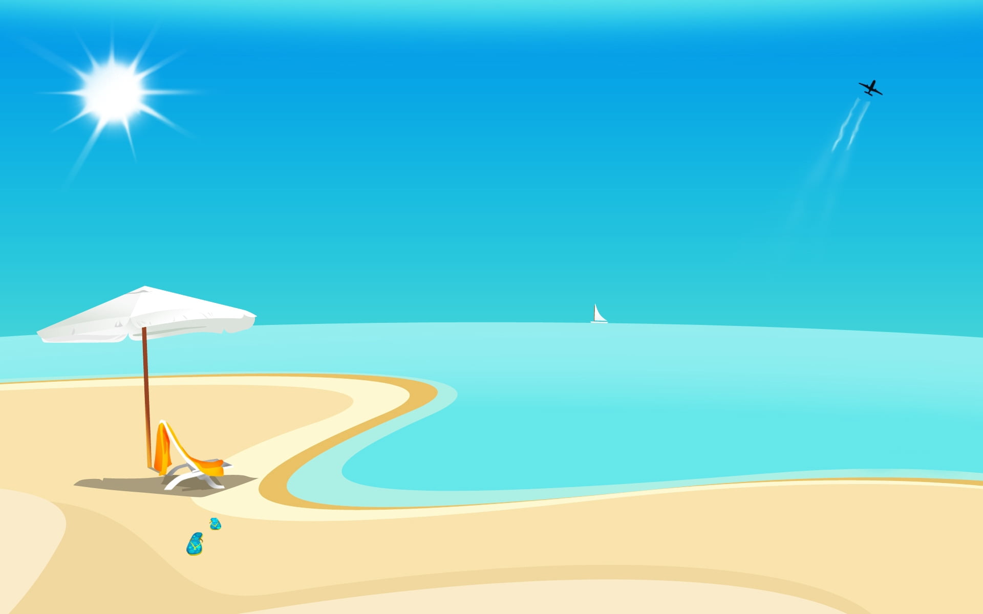 turquoise colored, nature, tranquil scene, beach, landscape, vacations, sand, relaxation, journey, blue, copy space, backgrounds, sun, lighting equipment, HD Wallpaper
