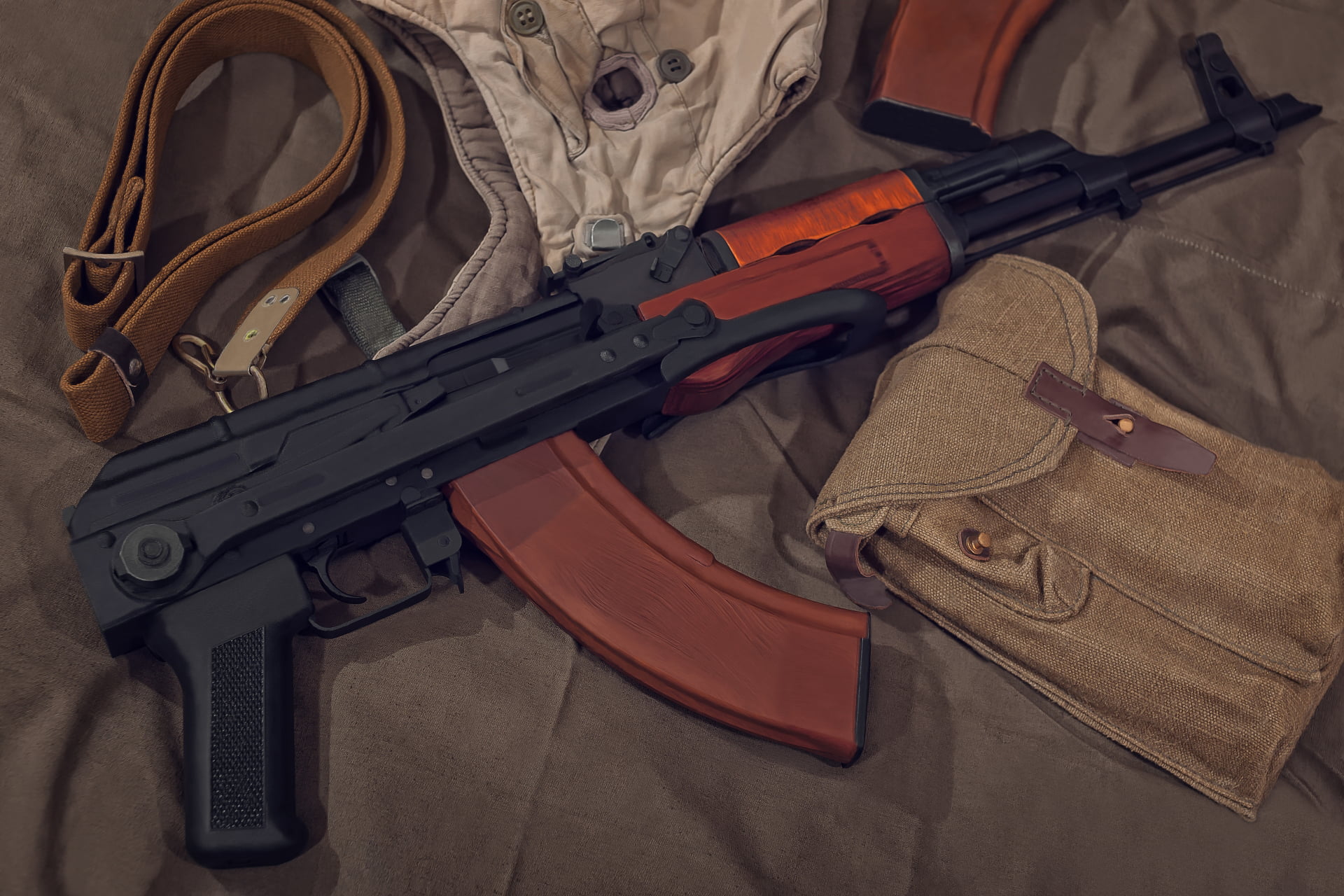 AKMS, 715-m-s, security, high angle view, range, machine, handgun, equipment, upgraded, shooting, 1080P, communication, rifle, speed, weapon, Kalashnikov, HD Wallpaper