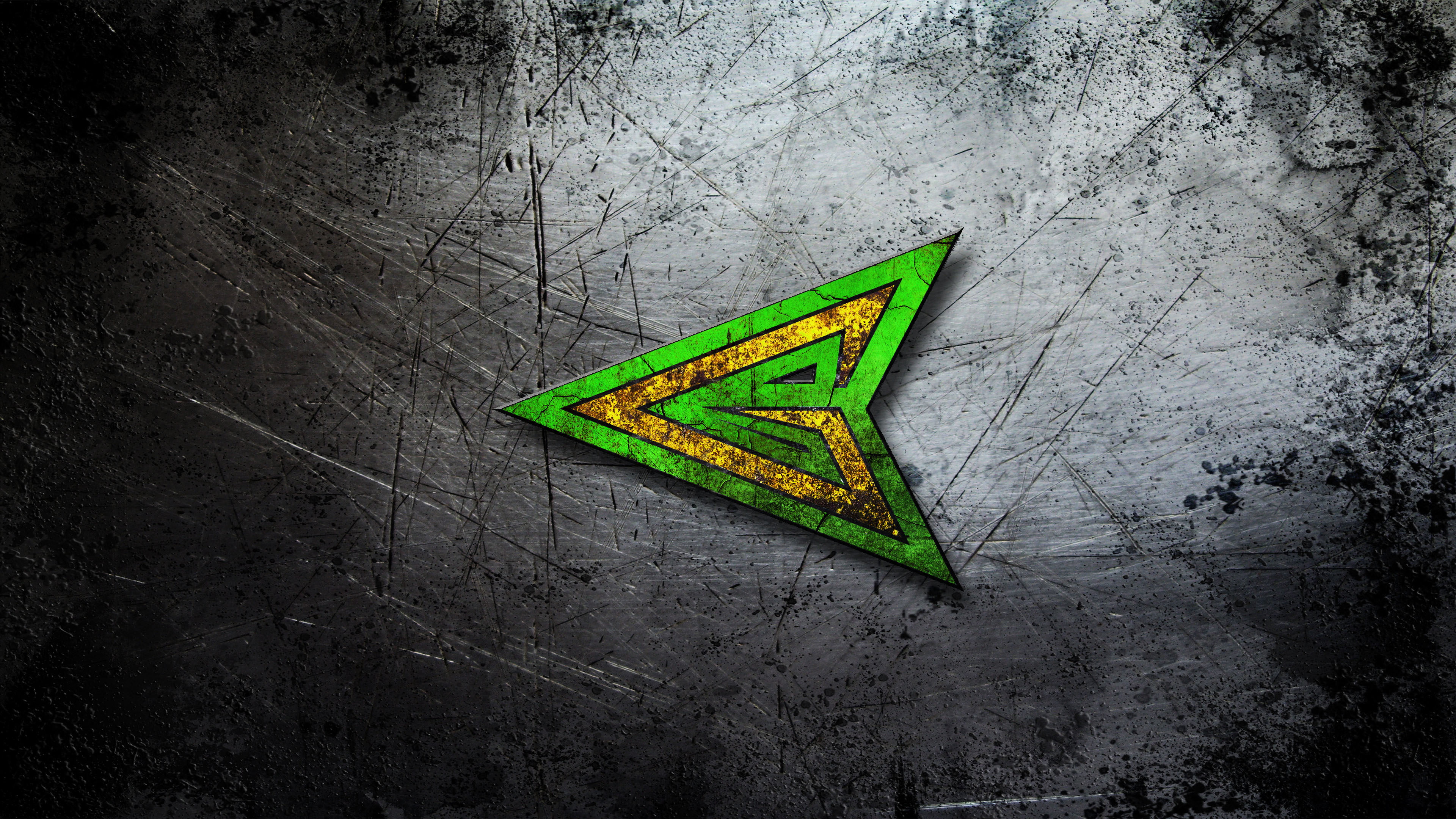 tip, center, steel, emerald, background, 4K, combat., texture, green arrow, metal, scratches, HD Wallpaper