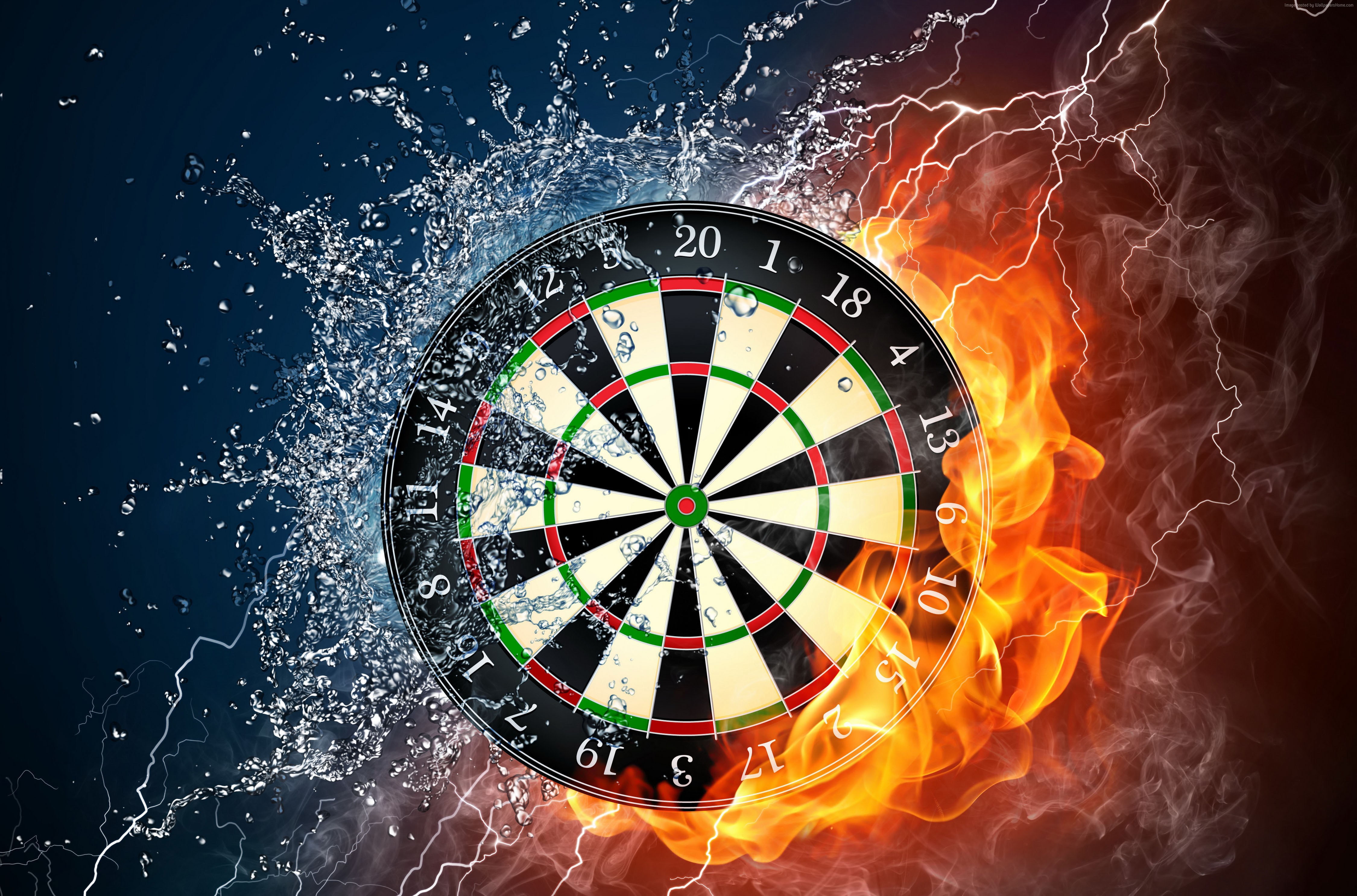 target, 4k, water, darts, 5k, HD, wheel, fire, 4K, HD Wallpaper