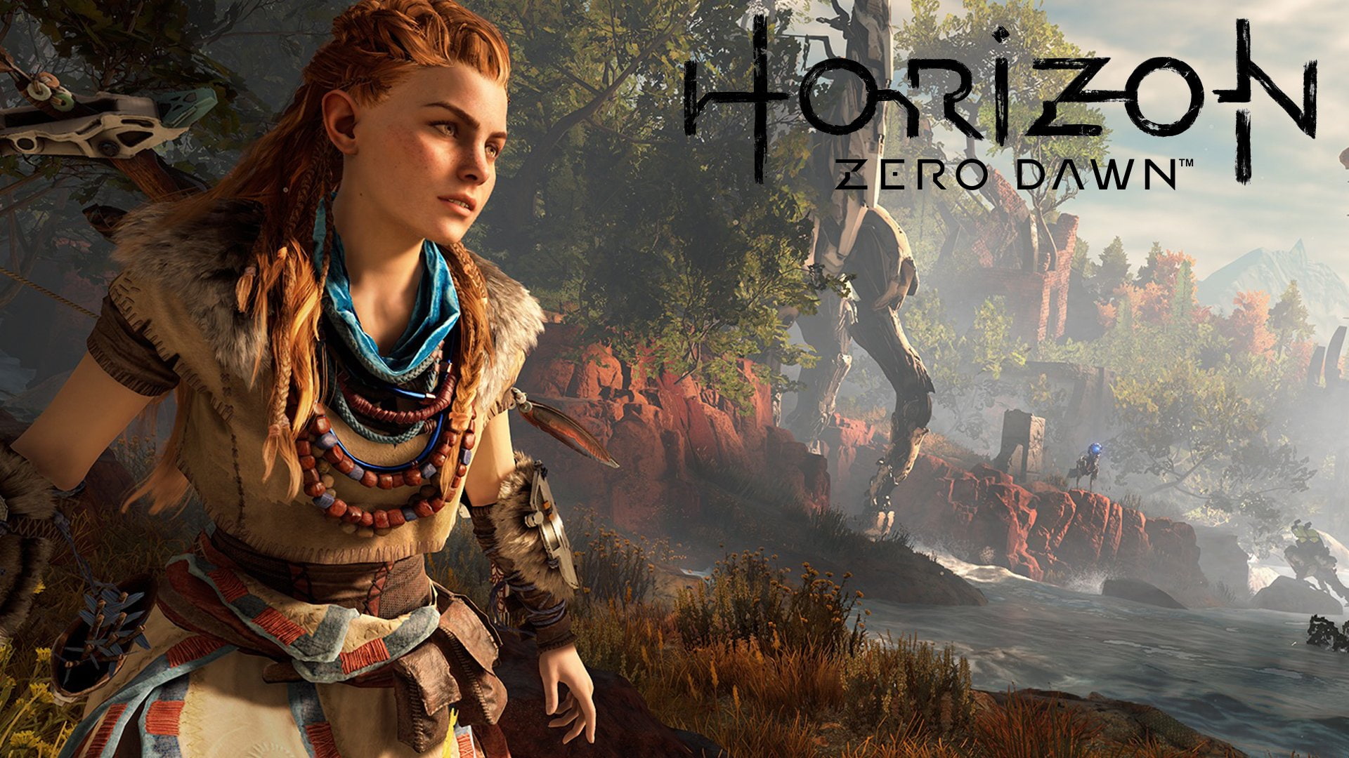 robot, archer, 1hzd, women, 1080P, hairstyle, front view, fantasy, young women, young adult, dinosaur, casual clothing, poster, warrior, cyborg, text, HD Wallpaper