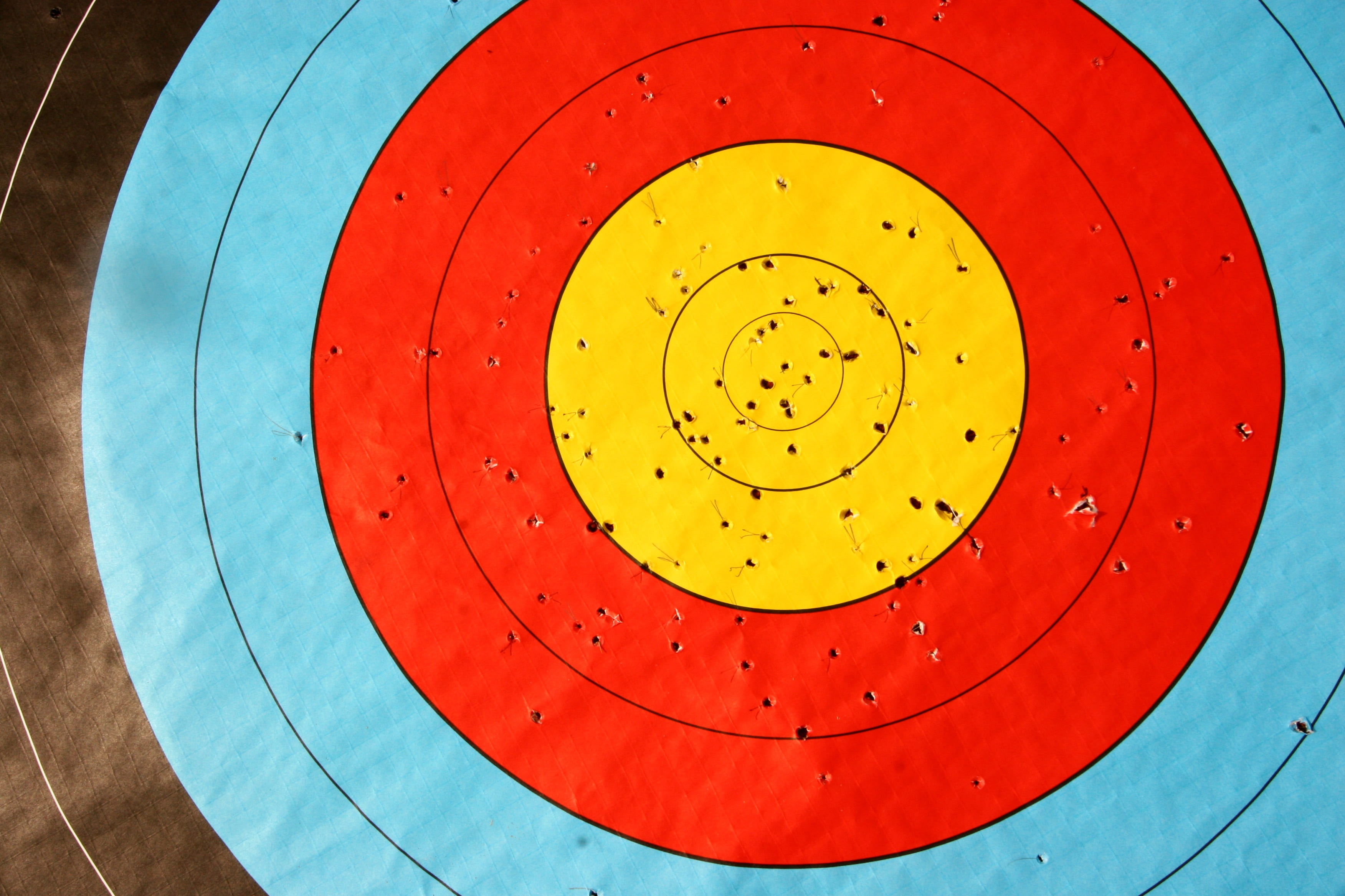archery, no people, shape, yellow, concentric, target, bullseye, close-up, aim, indoors, shot, competition, day, strategy, accurate, aiming, target shooting, HD Wallpaper