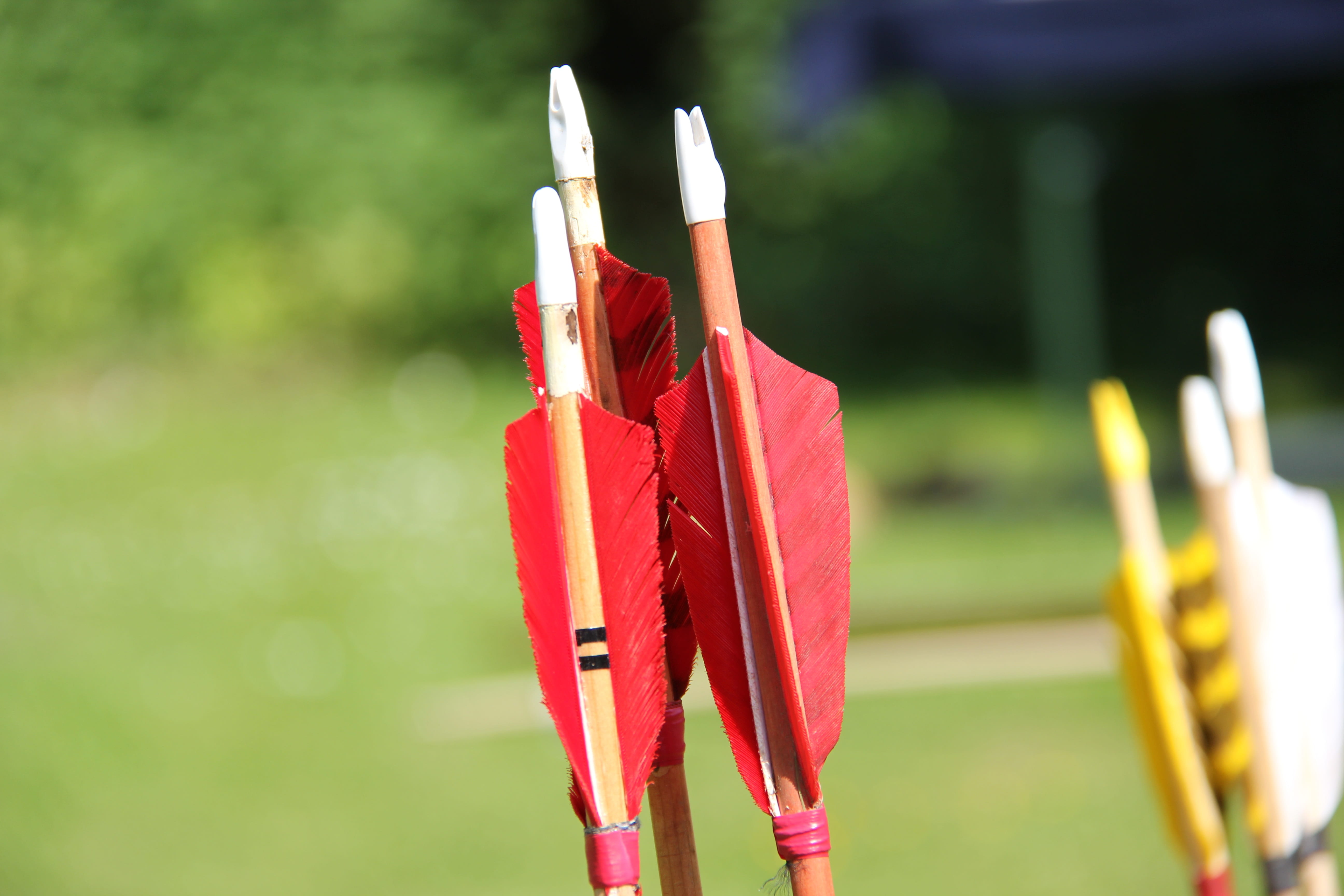 arrow, arch, nature, middle, without fail, 5K, art and craft, no people, spirituality, shooting sports, red, grass, focus on foreground, candle, belief, HD Wallpaper