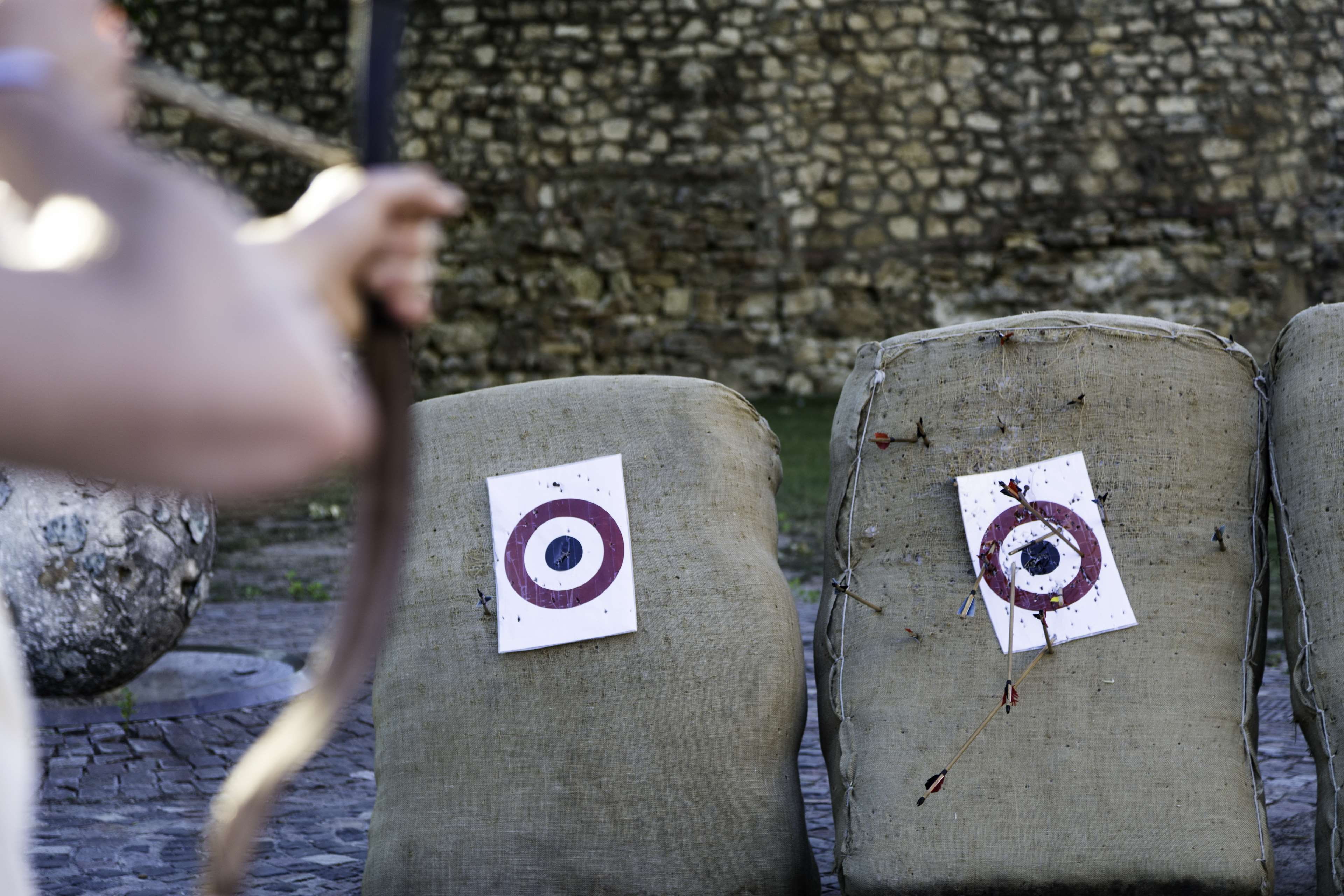 focus on background, one person, focus, plant, bulls, skill, outdoors, human limb, holding, 4K, close-up, archer, shooting, aim, sport, body part, competition, HD Wallpaper