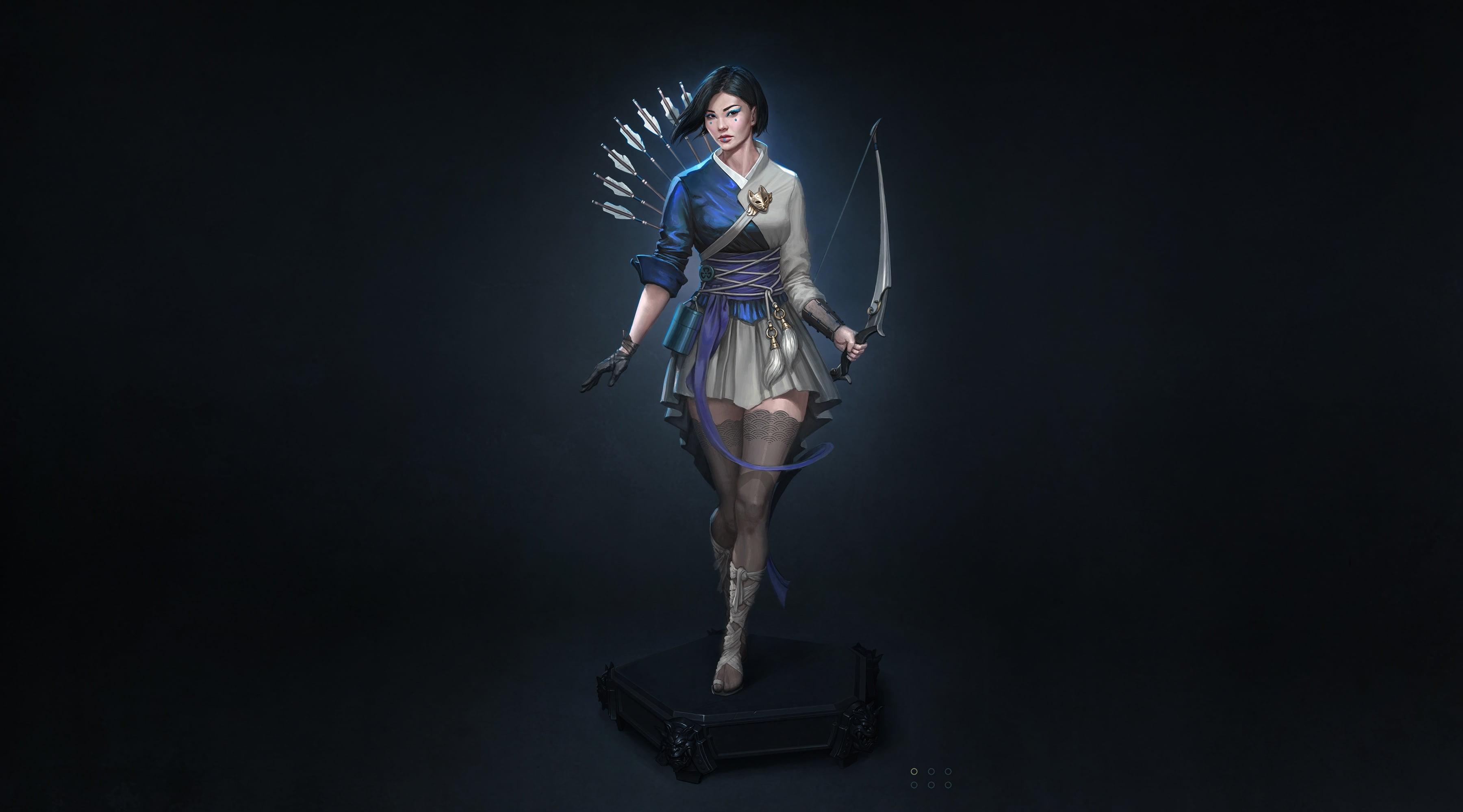 Background, 2K, Bow, Minimalism, Arrows, Style, Girl, Asian, Dan Pogrebn, Archer, Arrow, Art, HD Wallpaper