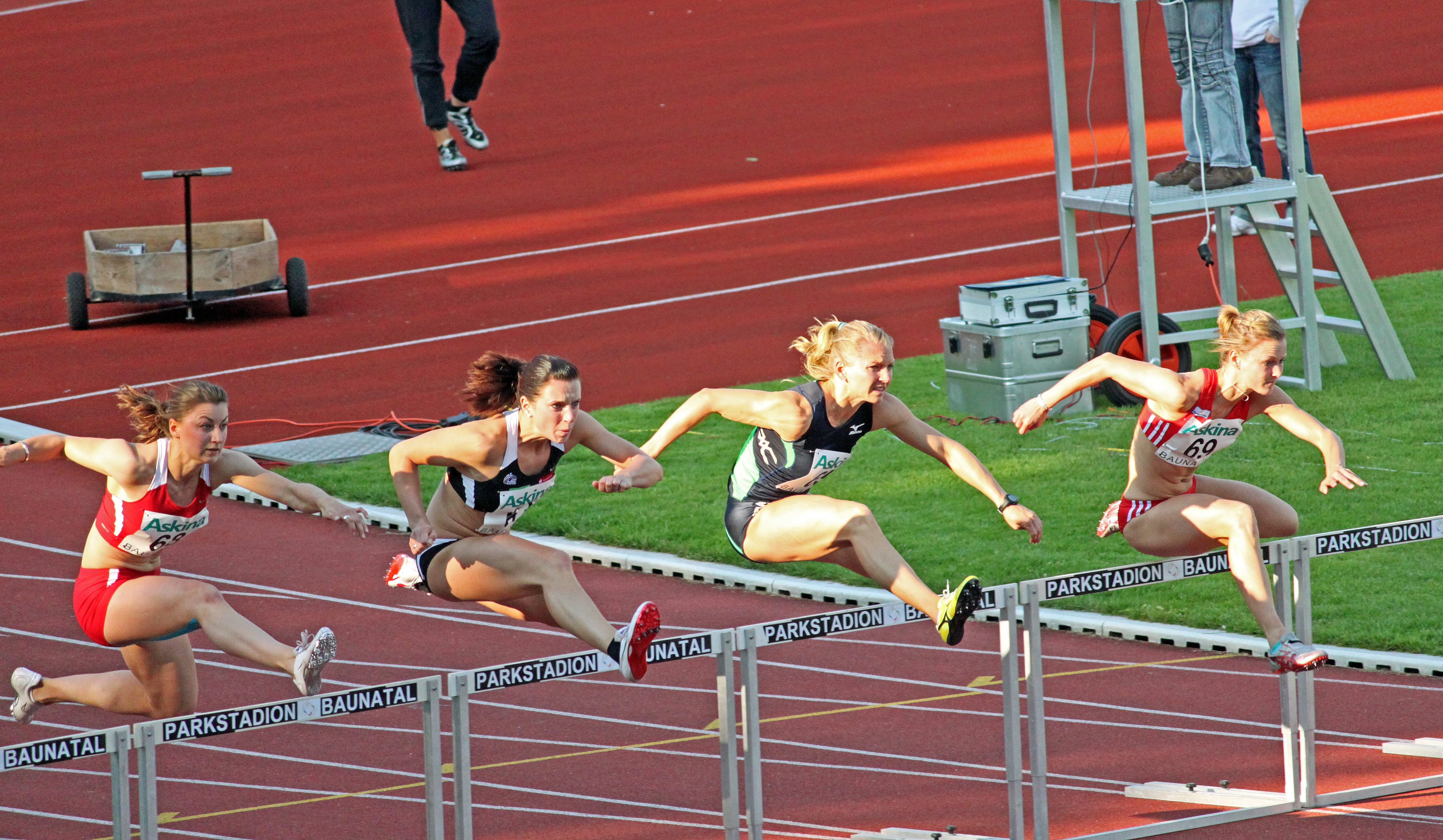 mid-air, clothing, young adult, jumping, group of people, hurdles, adult, athletics, athlete, women, running, sport, track and field athlete, four, human limb, HD Wallpaper