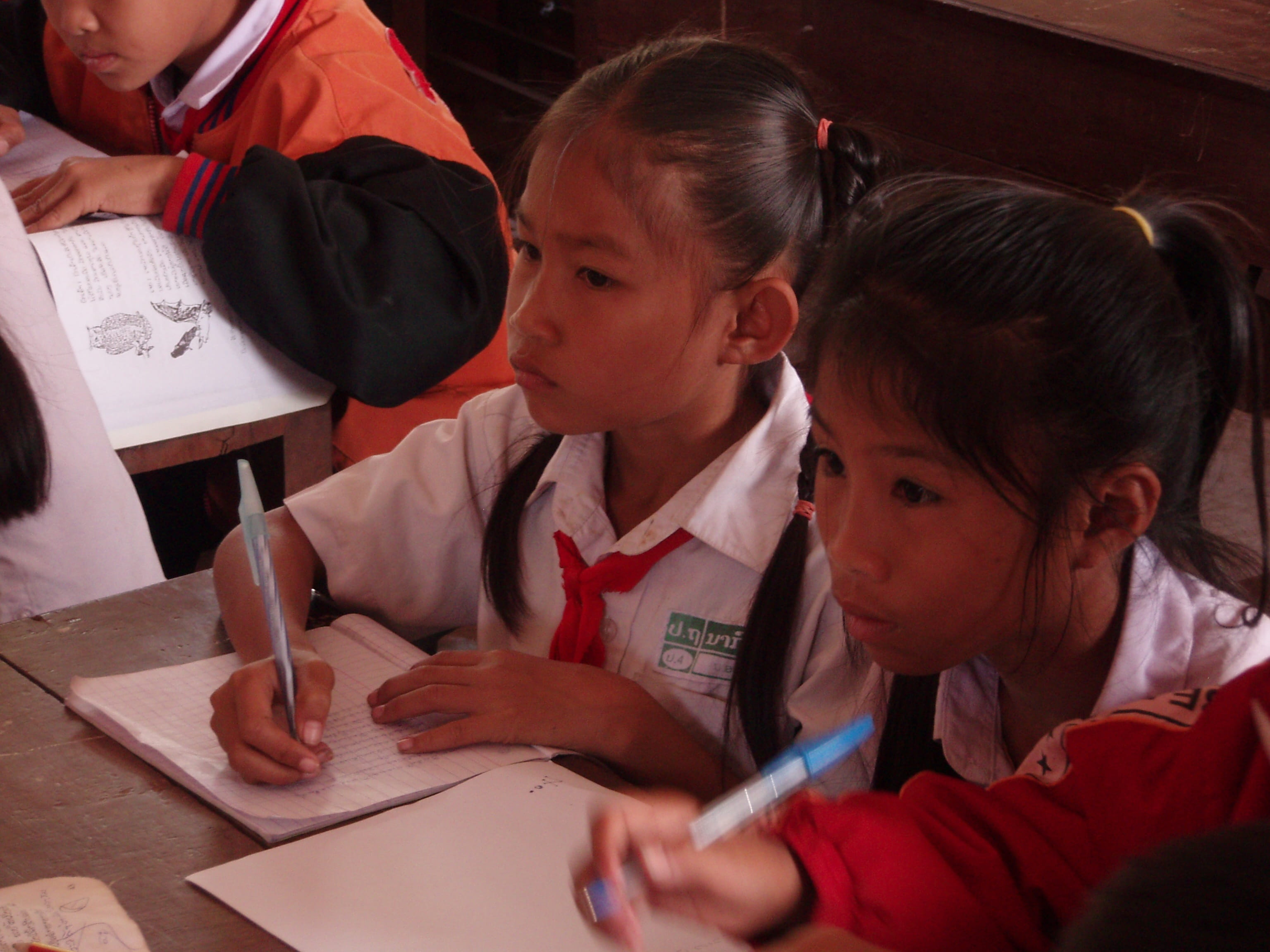 uniform, master, primary school, kid, girls, enrolment, portrait, looking, to write, book, children, teaching, men, 2K, schoolchildren, southern laos, HD Wallpaper
