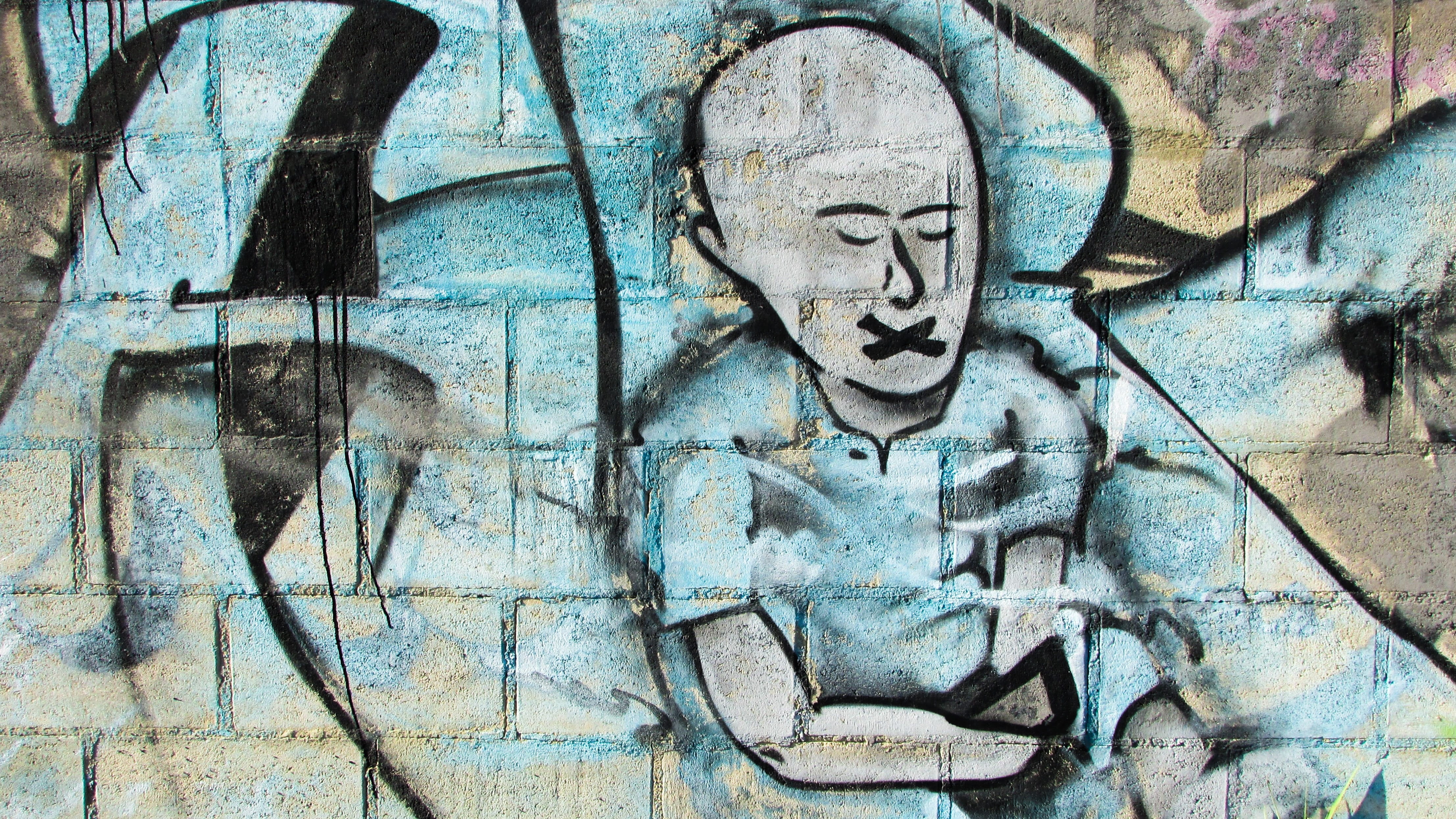 cyprus, building exterior, creativity, human representation, backgrounds, Victim, 4K, outdoors, old, art and craft, male likeness, full frame, turquoise colored, HD Wallpaper