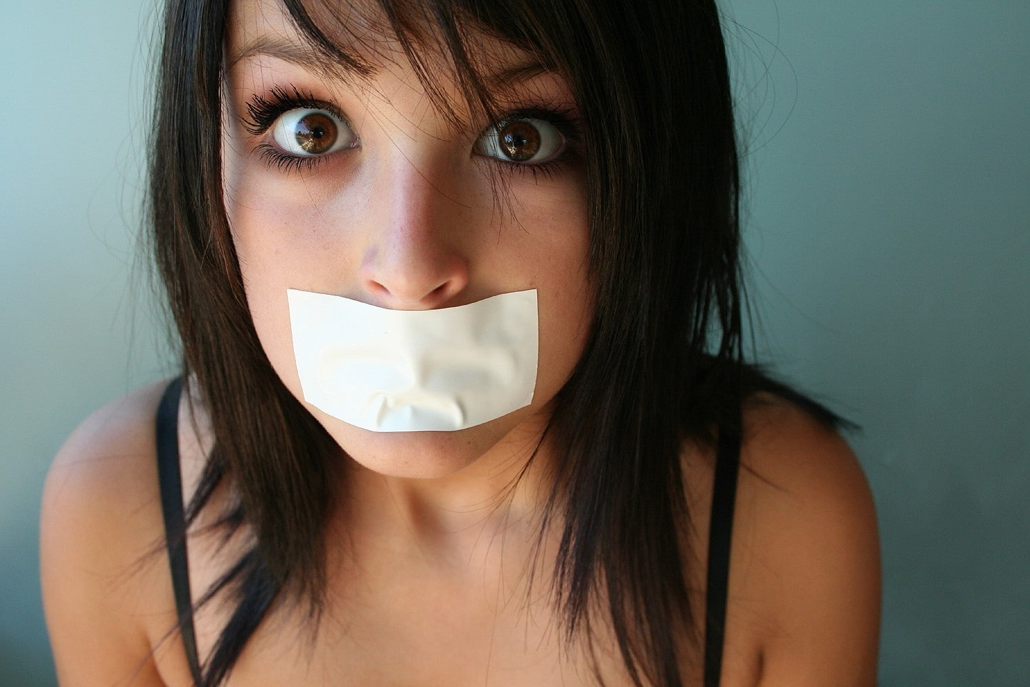 gagged, beautiful woman, 720P, body part, front view, human mouth, young adult, censorship, portrait, looking at camera, human body part, indoors, colored background, HD Wallpaper