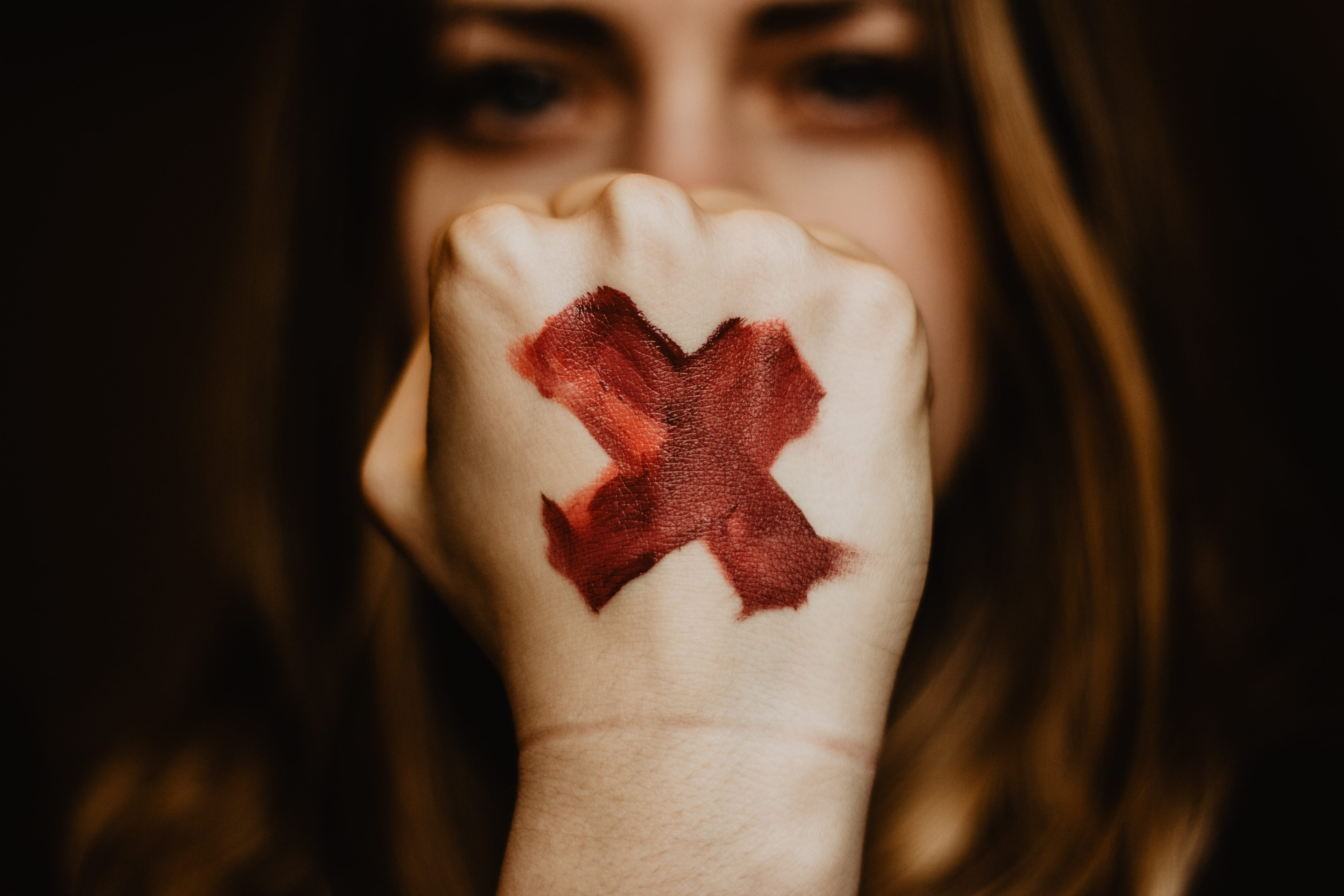 headshot, censorship, human body part, long hair, valentines day - holiday, showing, x, photography, human face, portrait, love, emotion, left, woman, hand, HD Wallpaper