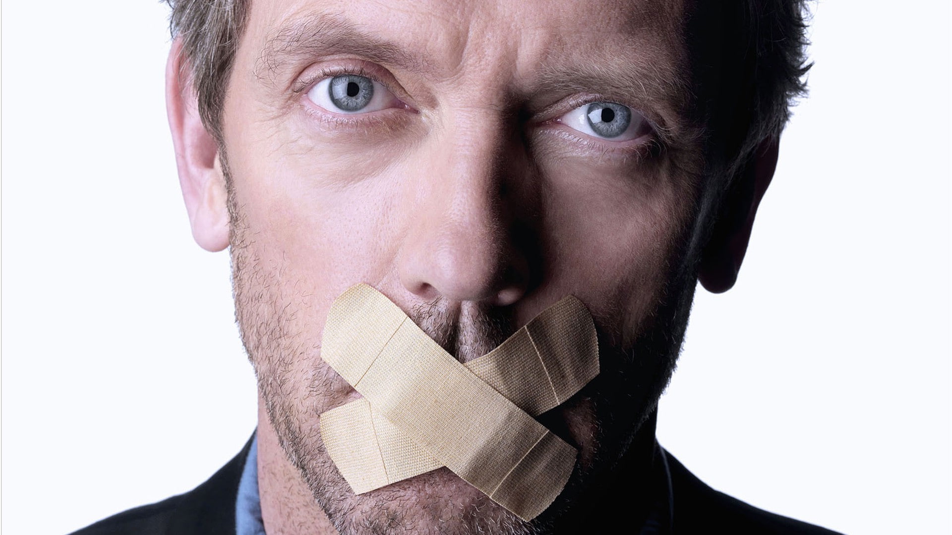 censorship, adhesive tape, communication, human face, looking at camera, aggression, adult, house md_ hugh laurie, mature adult, males, body part, silence, HD Wallpaper