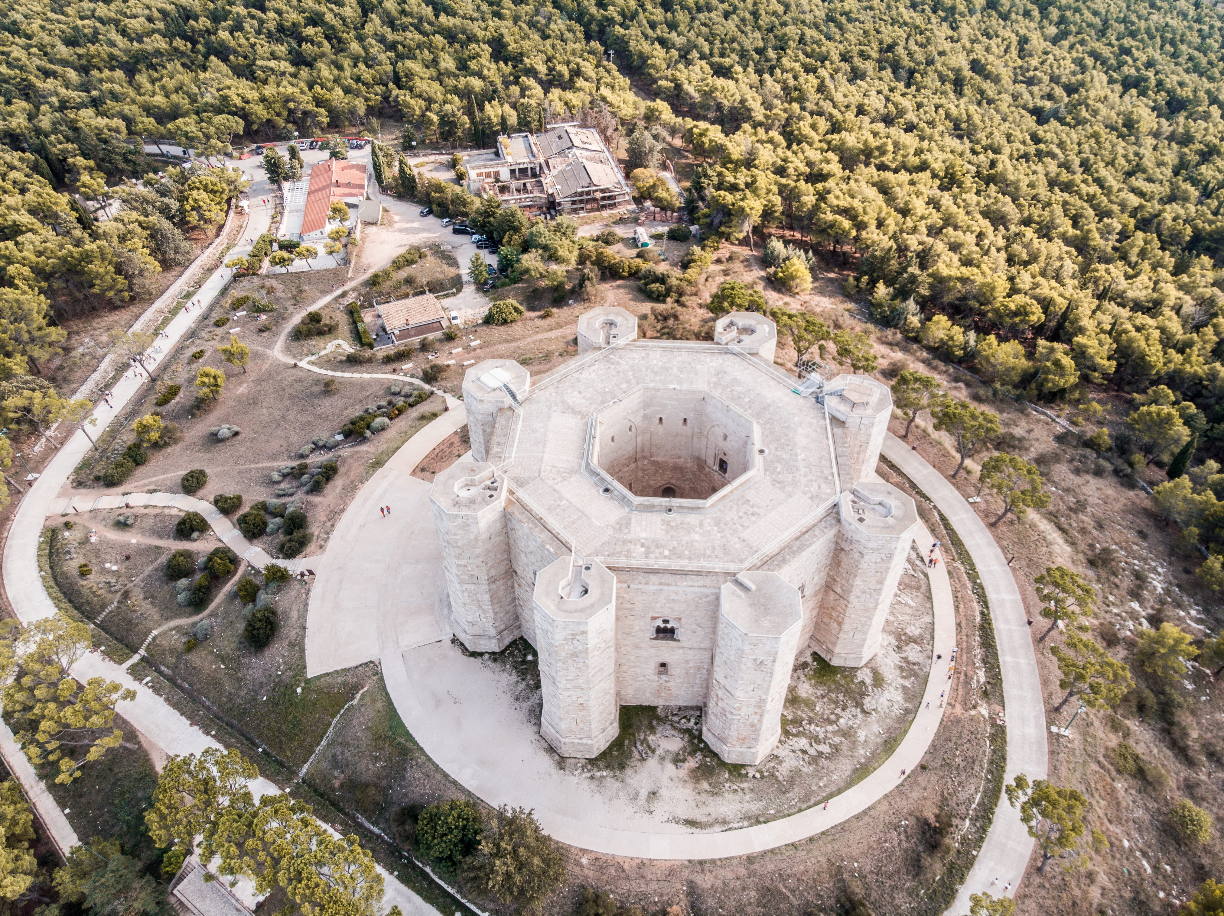 nature, monastery, castle, 4K, aerial, day, andria, ancient civilization, building, fort, architecture, landscape, no people, castel del monte, mountain, HD Wallpaper