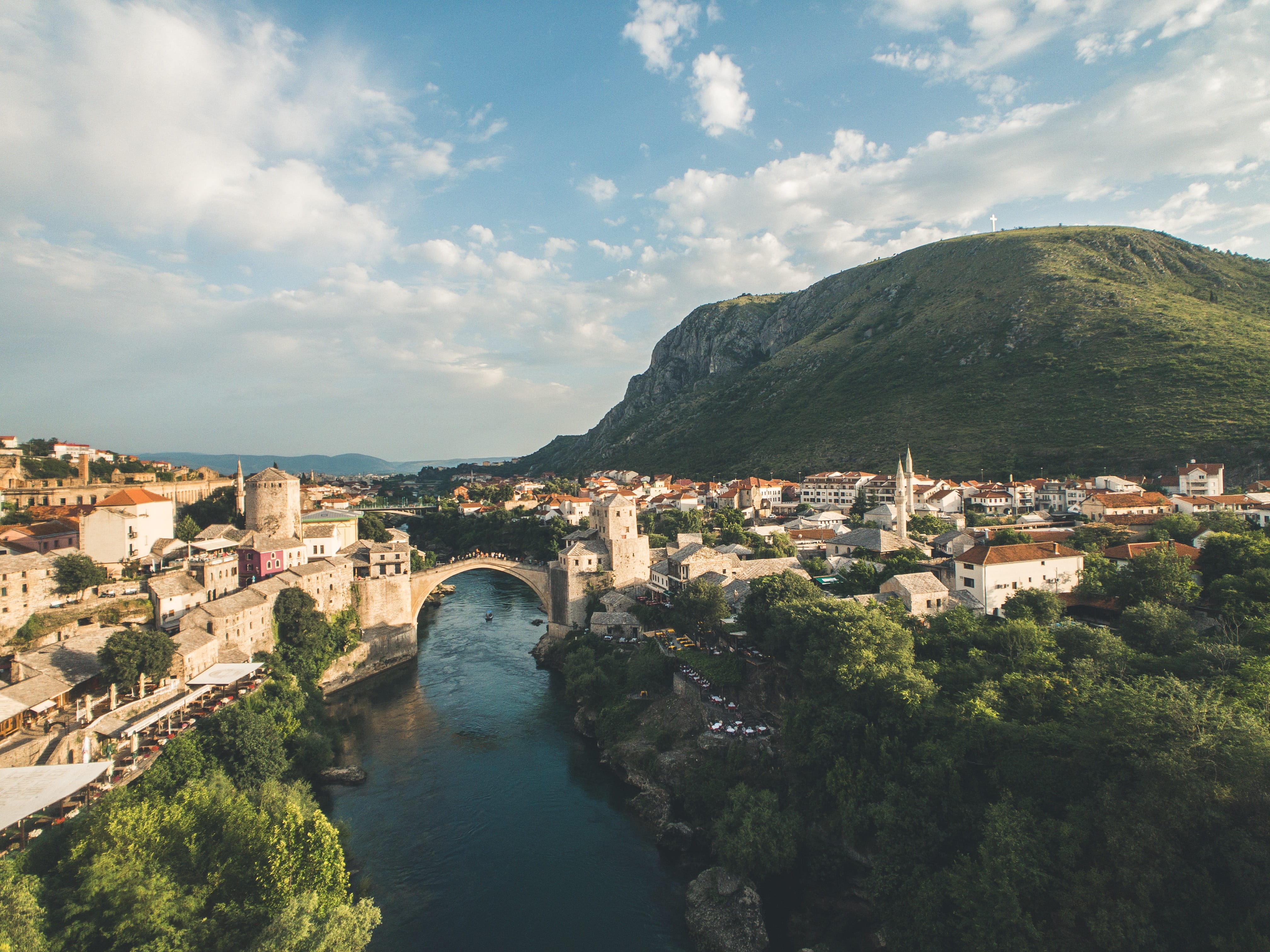 fort, no people, moat, cloud - sky, aerial view, sky, city, outdoors, bosnia and herzegovina, bridge, townscape, beauty in nature, day, plant, built structure, HD Wallpaper