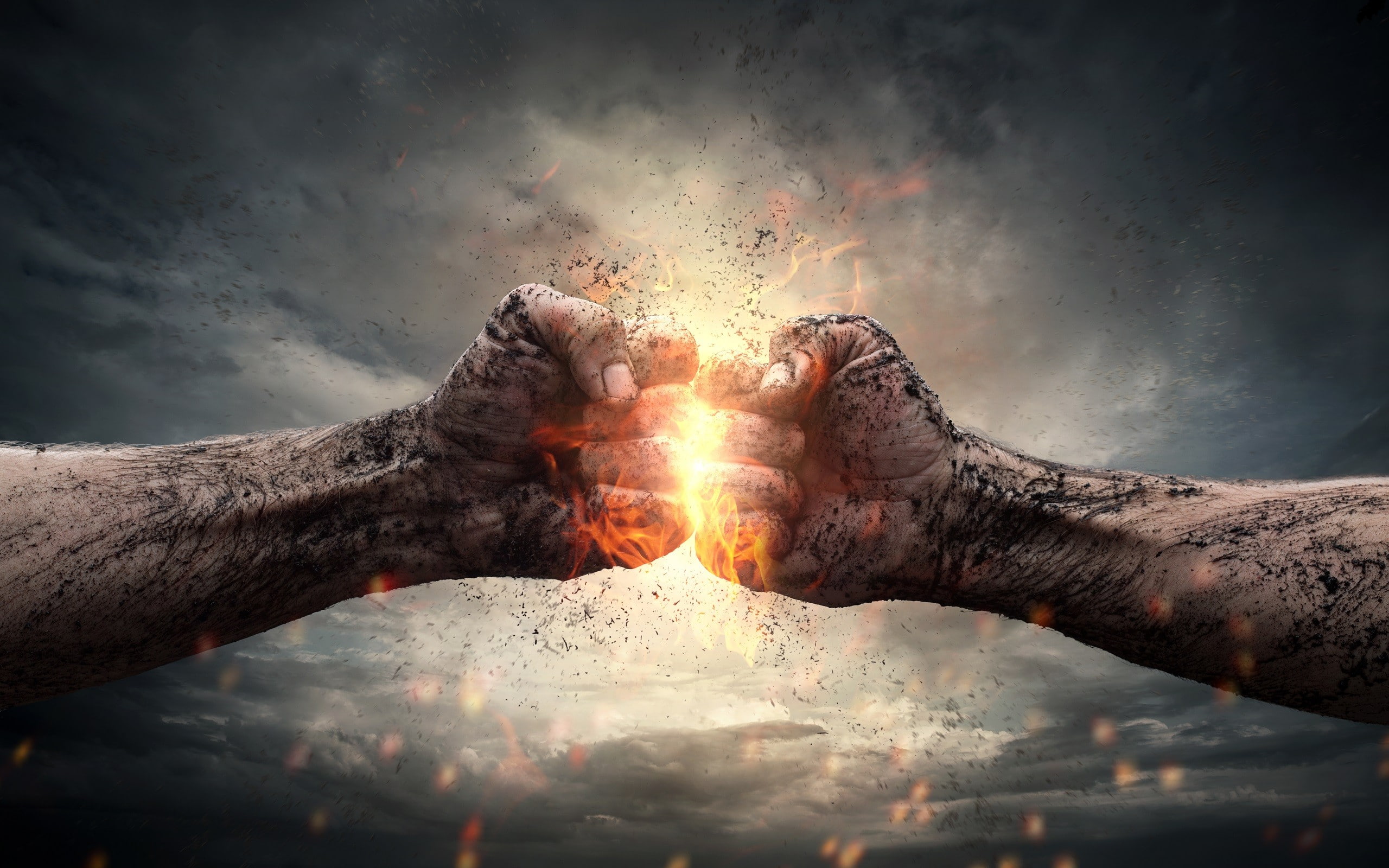 fist, fire, fighting, hand, 2K, fists, bump, illustration, HD Wallpaper