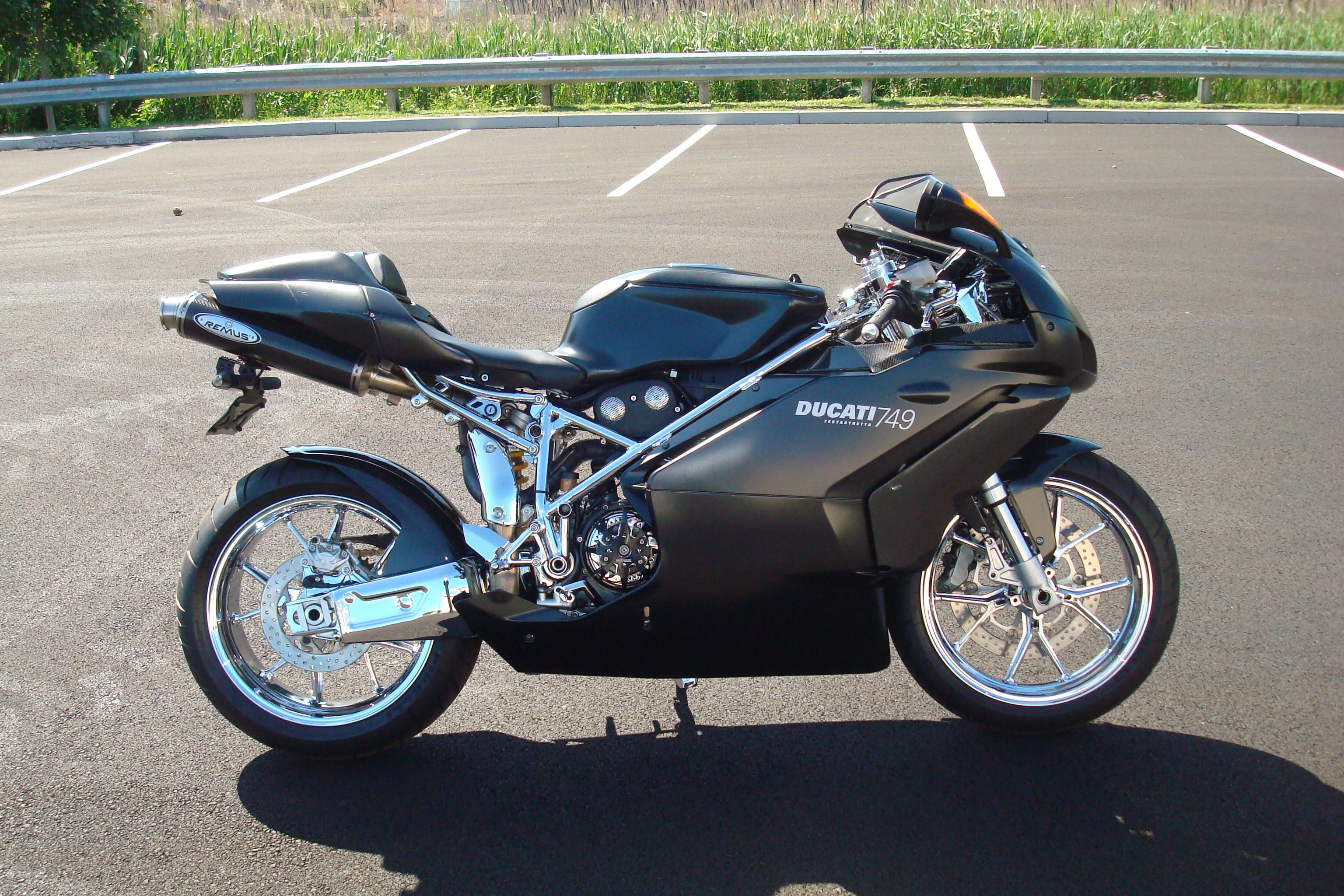 side view, parking, 749, bike, supersport, Ducati, bump, black, 2K, HD Wallpaper
