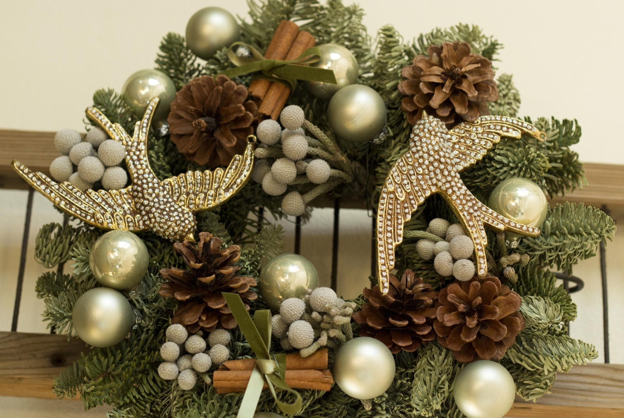 season, christmas Ornament, bumps, event, branch, christmas, red, themed, wreath, pearl jewelry, pine Cone, 1080P, cultures, balls, high angle view, tree, HD Wallpaper