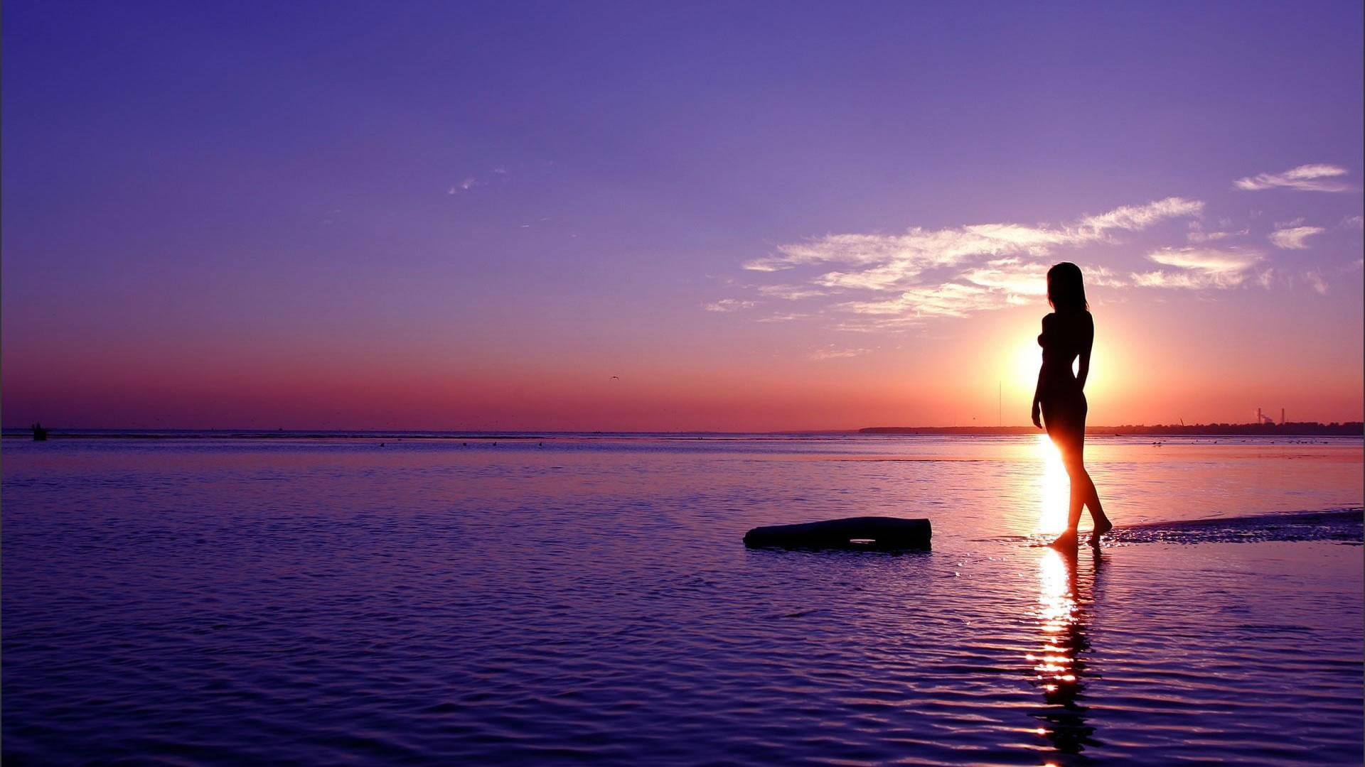1080P, lavender, ocean, beautiful, beach, nature, purple, blue, scenic, sunset, women, dip, quick, sunrise, HD Wallpaper