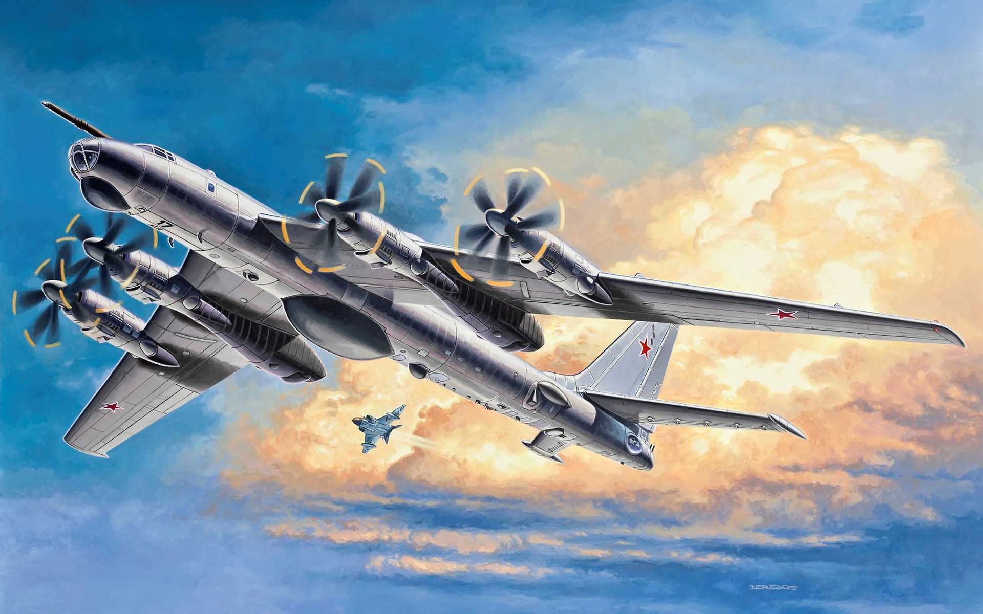 Bear, missile, quick, the sky., the plane, Intercontinental, strategic, Soviet, art, the, bomber, turboprop, screw, 1080P, Tu-95MS, HD Wallpaper