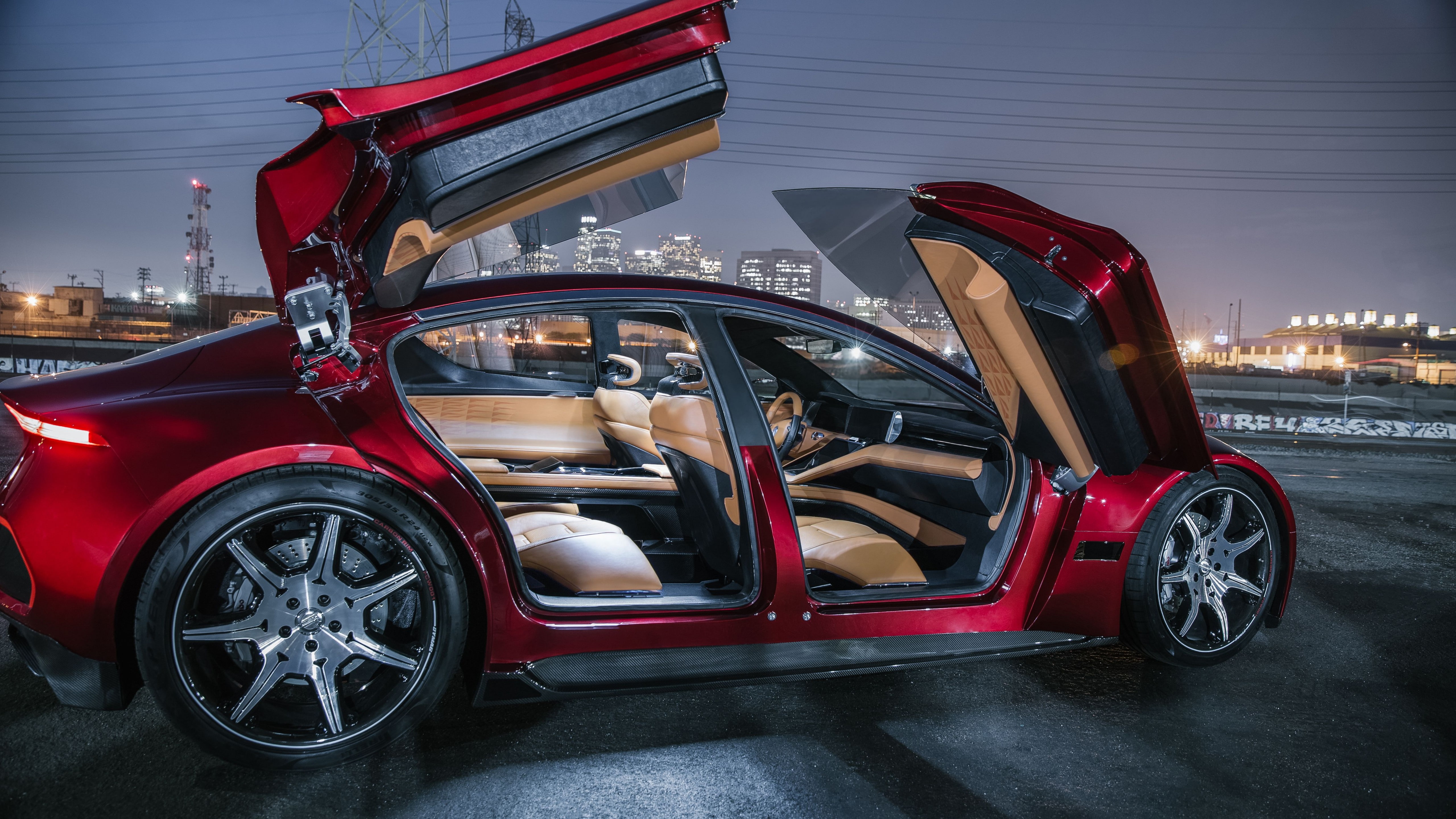 red, 5k, sedan, CES 2018, interior, electric car, 5K, Fisker EMotion, HD Wallpaper