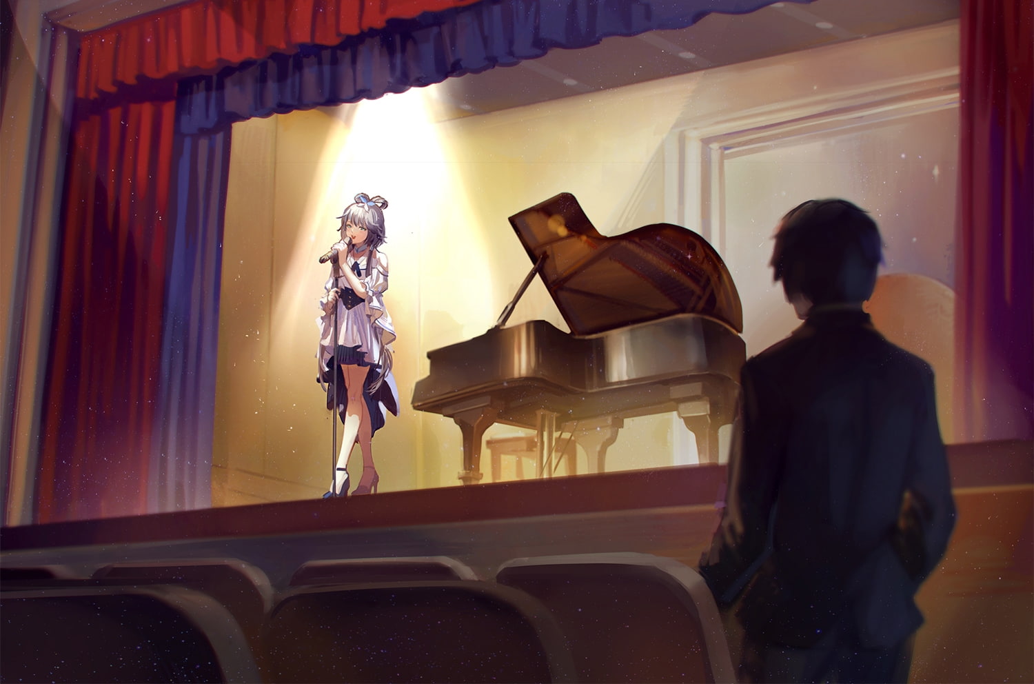 stage, women, people, bow - musical equipment, men, string instrument, playing, 720P, musical instrument, real people, anime girl, musical equipment, skill, HD Wallpaper