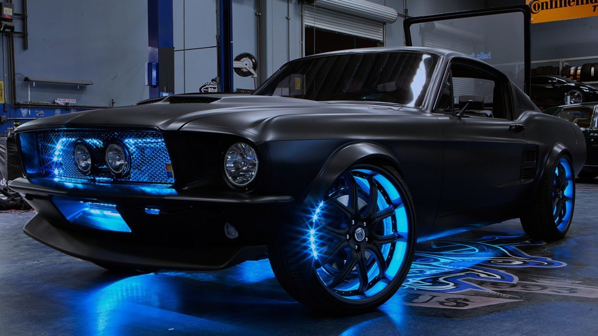 customs, 1080P, tuning, mustang, 1920x1080, cars, coast, ford, vehicles, west, black, HD Wallpaper