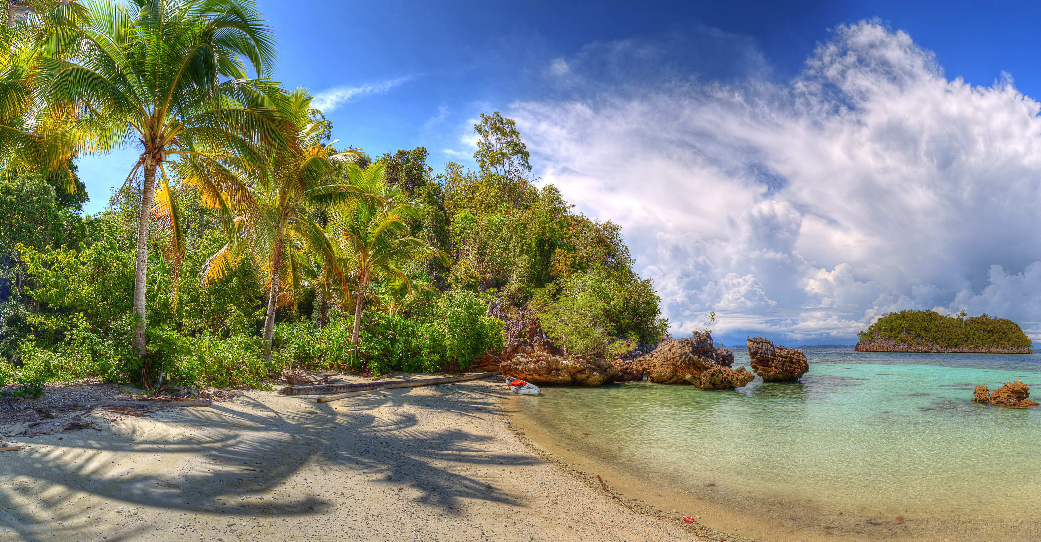 papua, 4225x2200, 4K, 539372, tropics, west, indonesia, coast, lelintah, palms, HD Wallpaper
