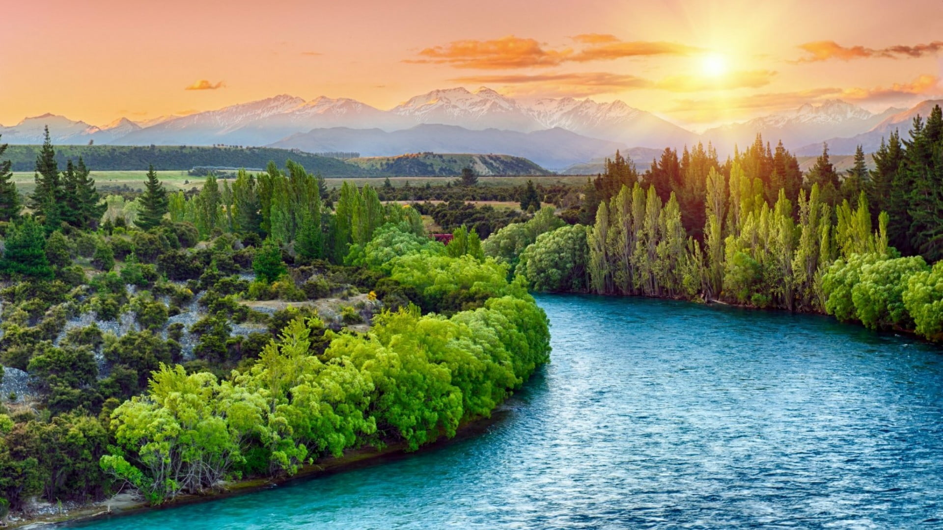 beauty in nature, clutha river, nature, scenics - nature, southern alps, wilderness, bend, no people, plant, otago, green color, new zealand, tranquil scene, HD Wallpaper