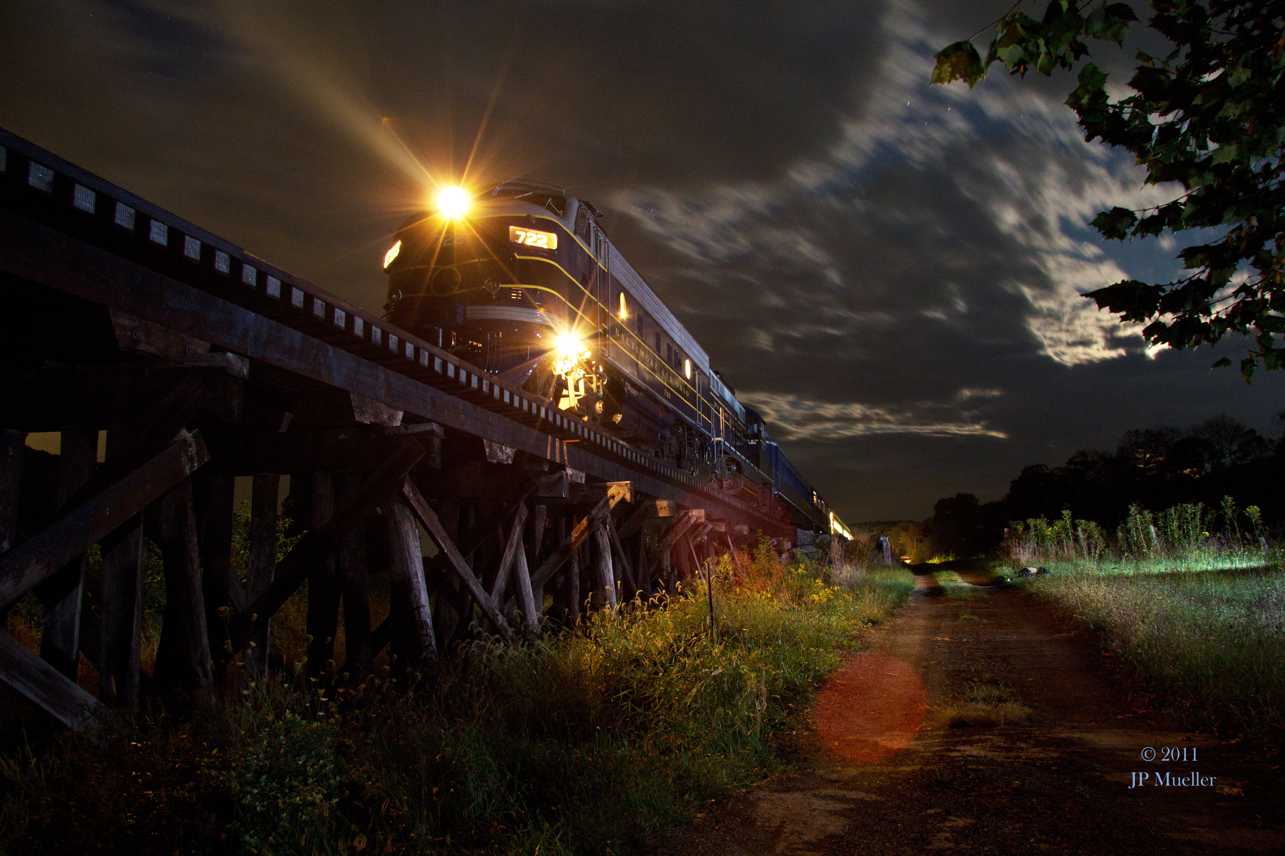 Railroads, night, definition, Trains, high definition, bridge - Man Made Structure, train, 5K, photography, high, Looking Ahead, Night Photography, RR, HD Wallpaper