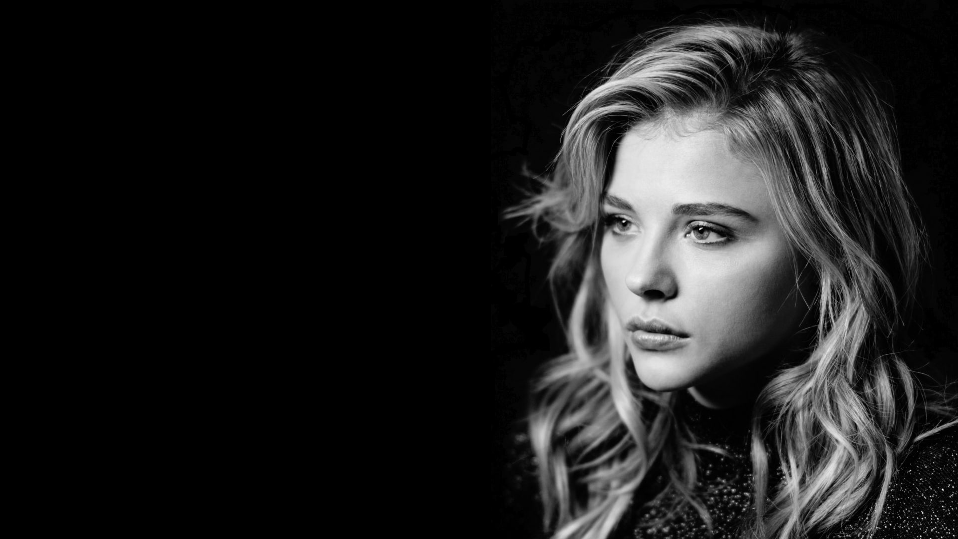 actress, white, 1080P, Chloë Grace Moretz, black, HD Wallpaper