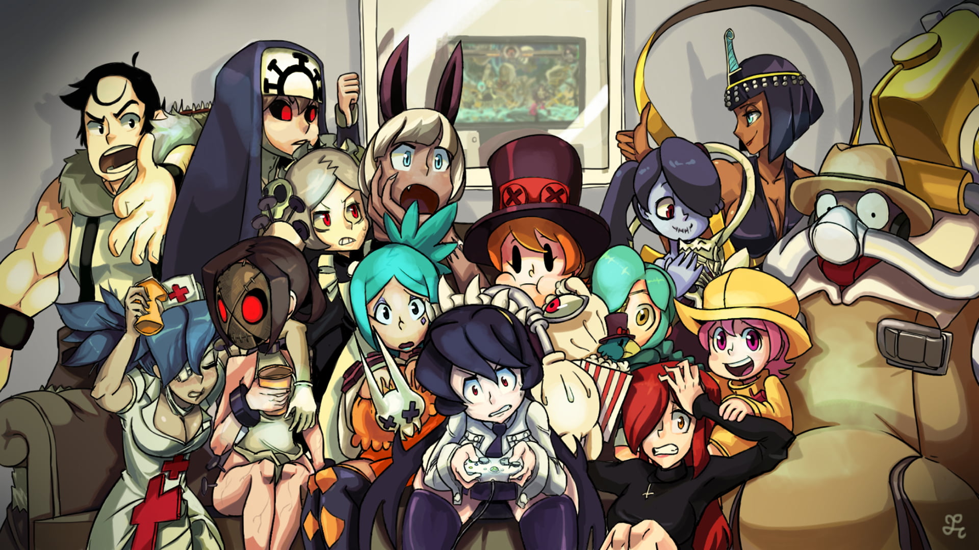 Beowulf (Skullgirls), Eliza (Skullgirls), Valentine (Skullgirls), Peacock (Skullgirls), Skullgirls, Parasoul (Skullgirls), Squigly (Skullgirls), Painwheel (Skullgirls), HD Wallpaper