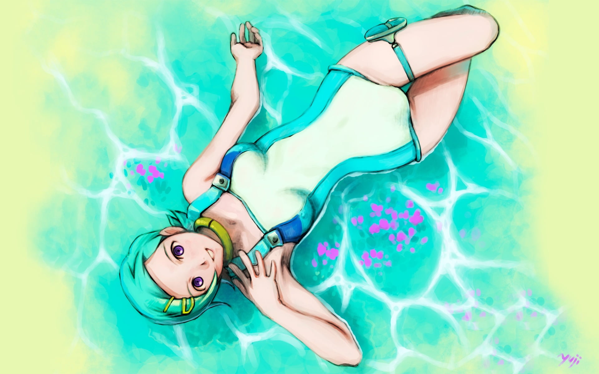 people, beauty, adult, floating on water, anime, clothing, pool, nature, Eureka (character), Eureka Seven, young adult, blue, 1080P, lifestyles, women, HD Wallpaper