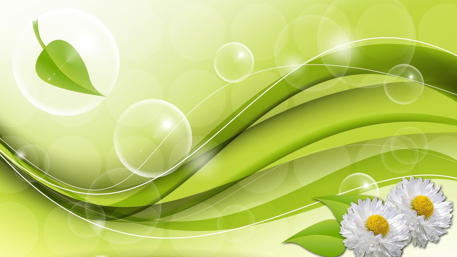 daisy, leaves, metaphysical, fresh, incorporeal, visionary, utopian, bubbles, 1080P, immaterial, mental, flowers, ideal, HD Wallpaper