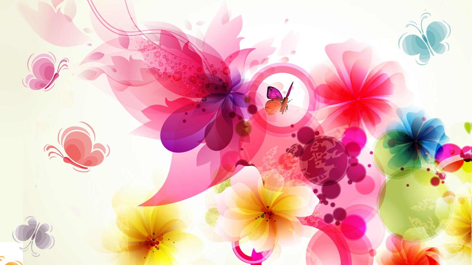mental, incorporeal, adore, flowers, visionary, utopian, painted, butterflies, 1080P, metaphysical, ideal, papillon, immat, HD Wallpaper