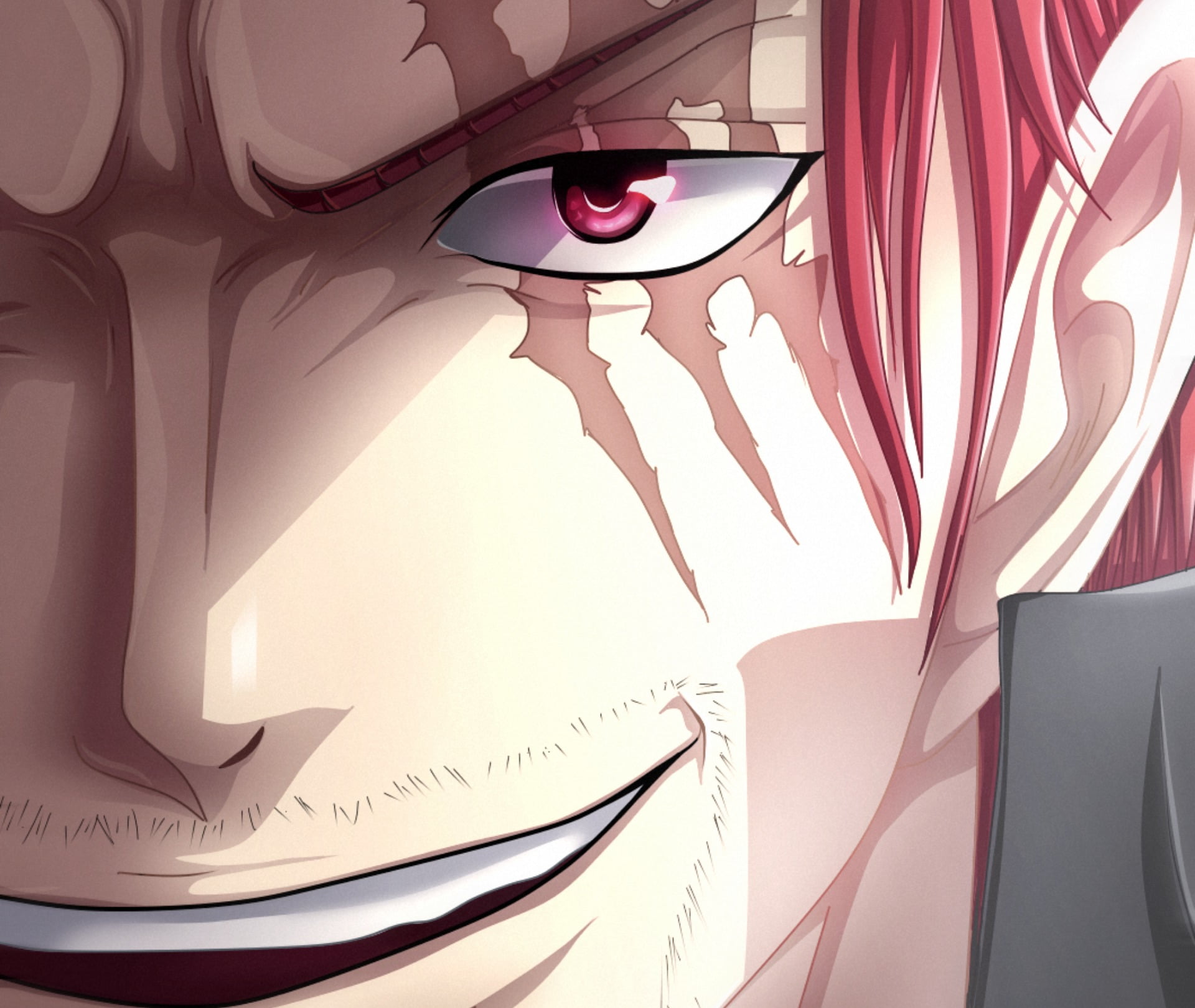 One Piece, sunlight, Shanks, transportation, indoors, nature, day, wealth, business, 1080P, red, close-up, glasses, art and craft, closeup, scars, redhead, HD Wallpaper