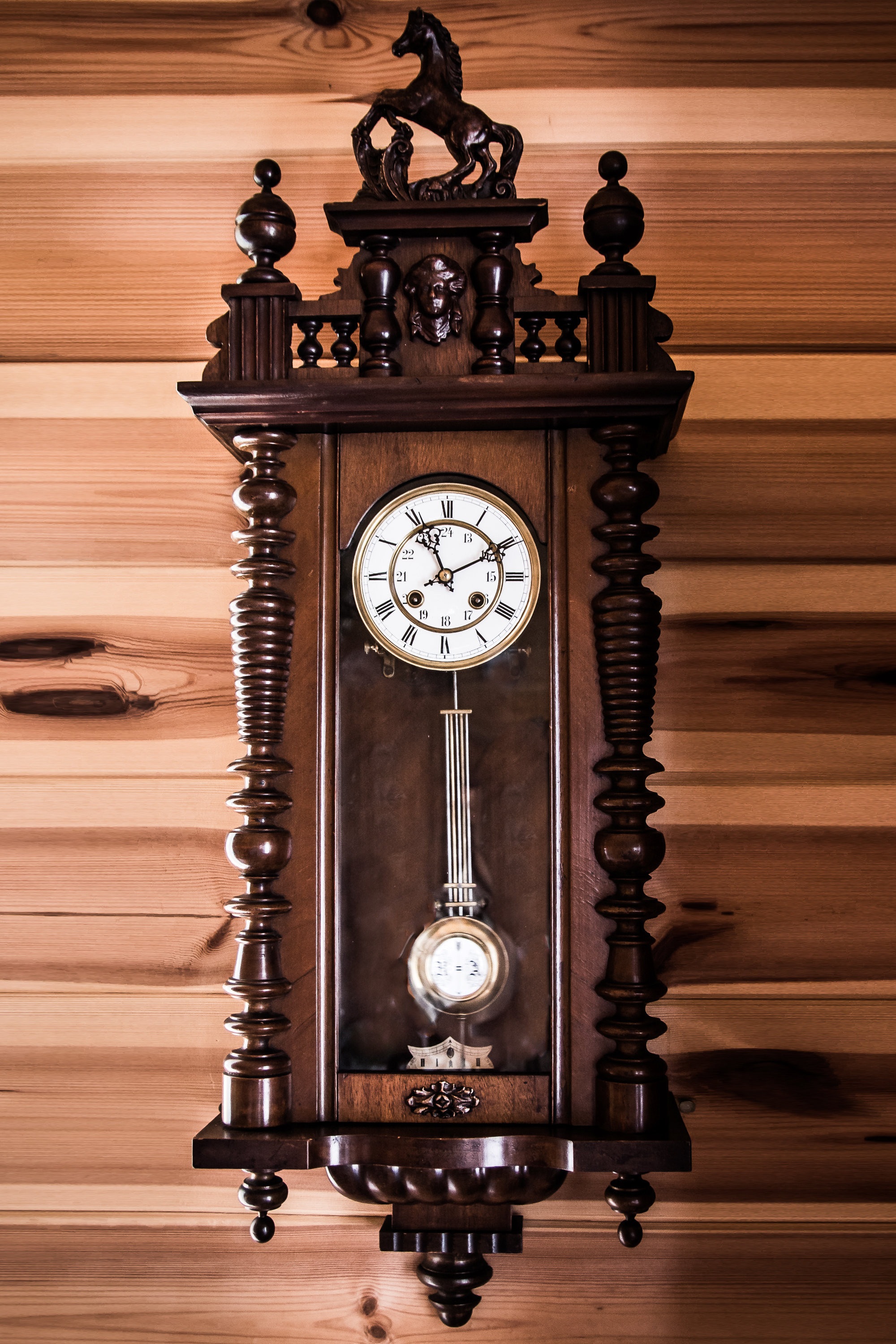 clock shield, clock hand, architecture, tips, time, masłów, the pendulum, old clock, brown, number, minute hand, pendulum, retro Styled, clock, wood - Material, Phone HD Wallpaper