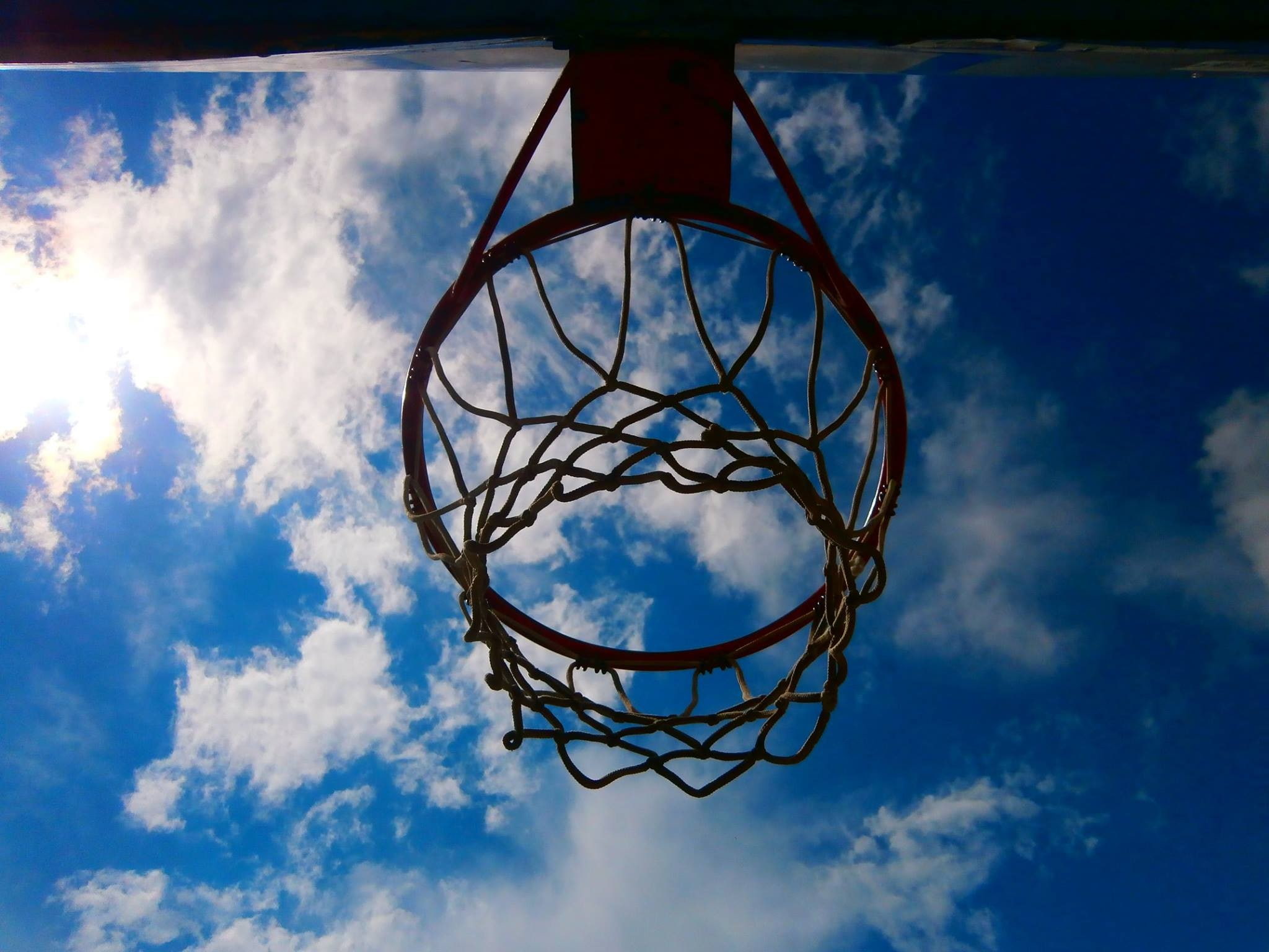 clouds, leisure games, taking a shot - sport, basketball, cloud - sky, leisure activity, no people, shape, blue, day, low angle view, directly below, basketball hoop, HD Wallpaper