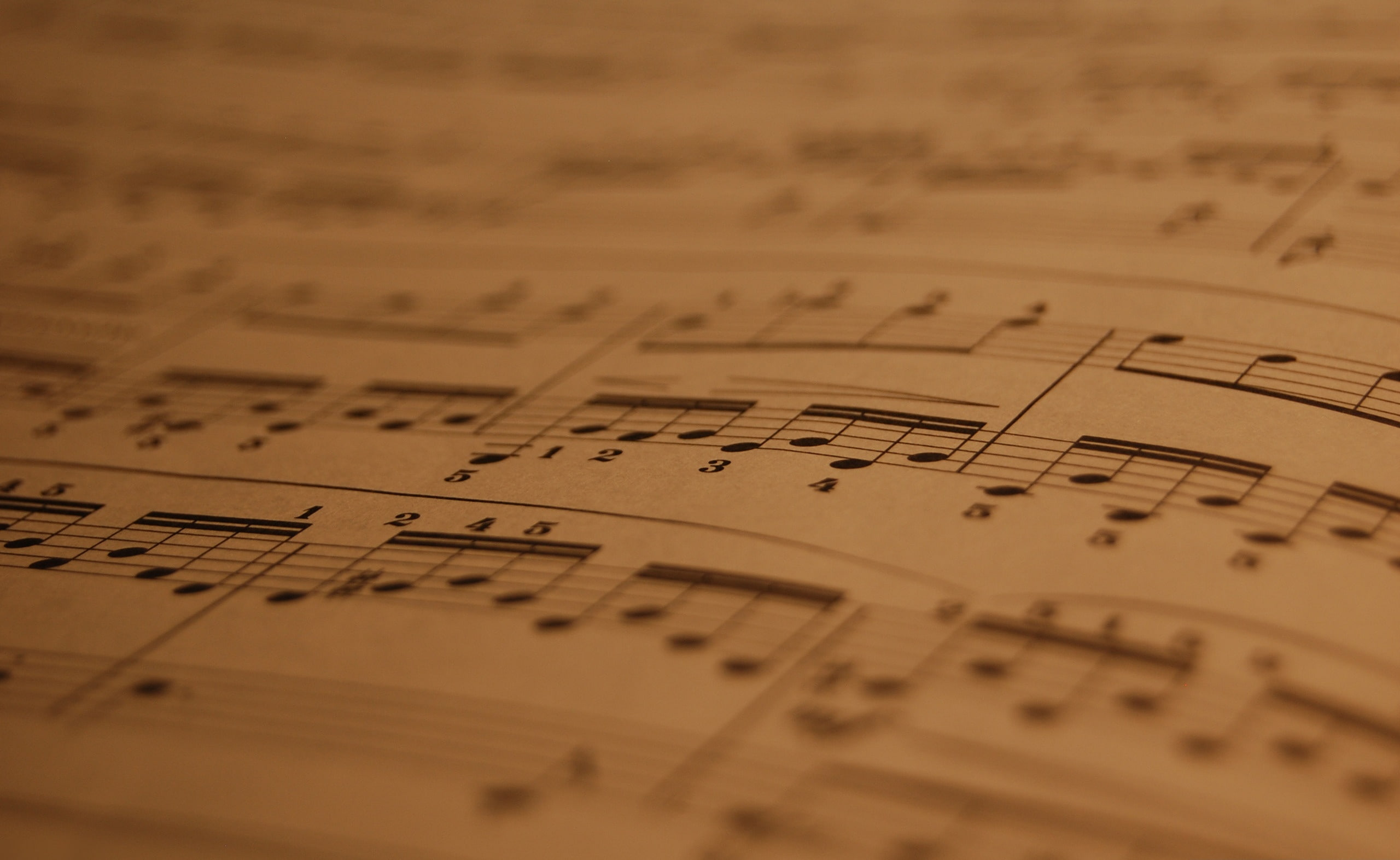 no people, photo, indoors, musical instrument, sheet, Musical, Music, musical note, selective focus, skill, yellow, backgrounds, full frame, open, paper, HD Wallpaper