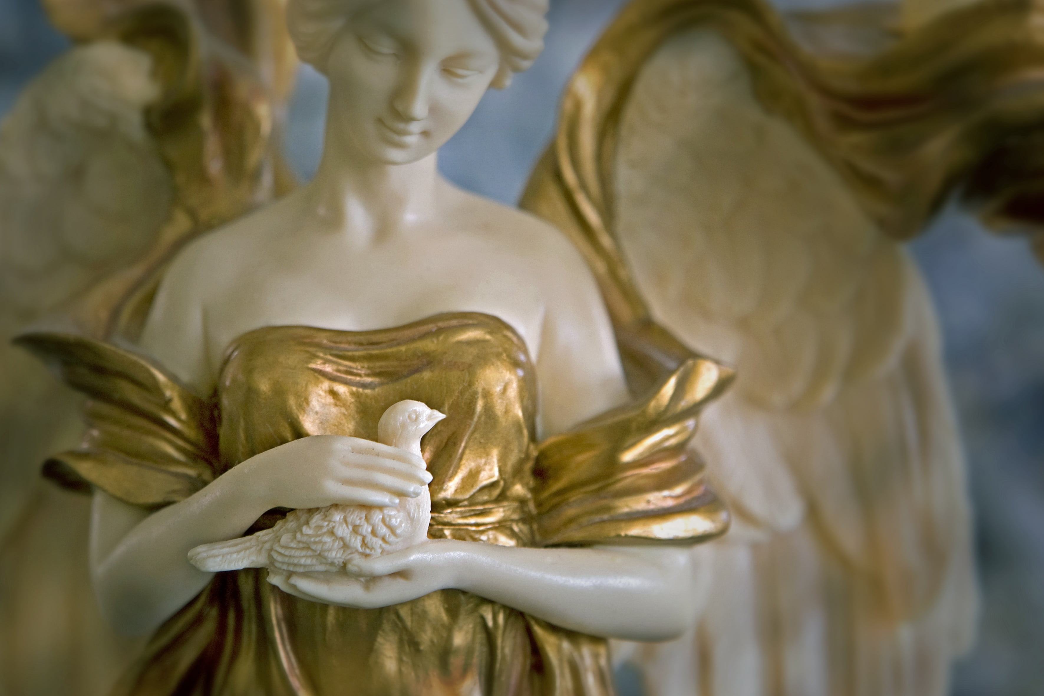 architecture, dove, belief, indoors, art and craft, figure, craft, art, figures, creativity, close-up, art nouveau, spirituality, woman, no people, angel, HD Wallpaper