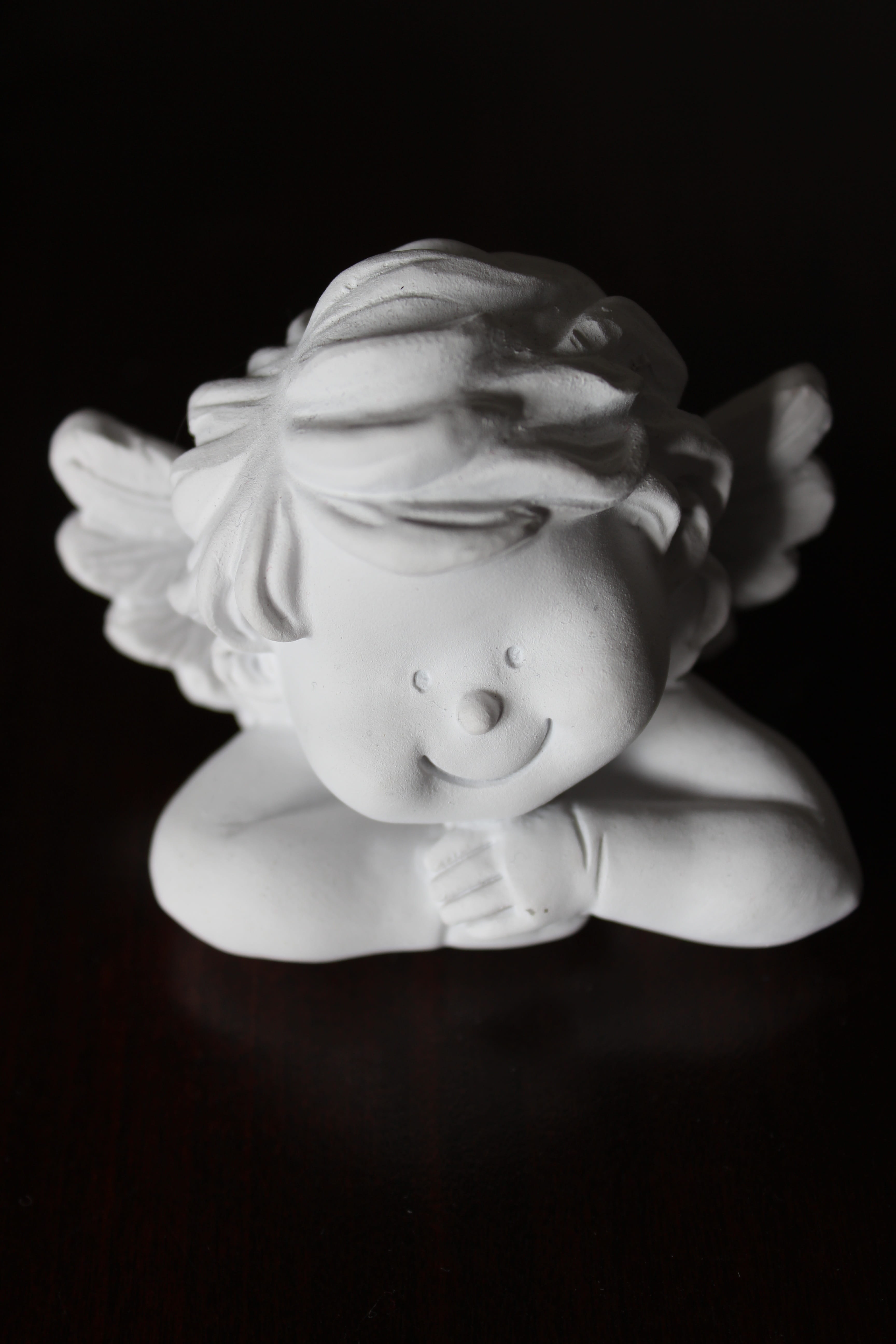 figure, creativity, black background, indoors, young, porcelain, decorative, human representation, figurine, one person, angel, single object, art, statue, Phone HD Wallpaper