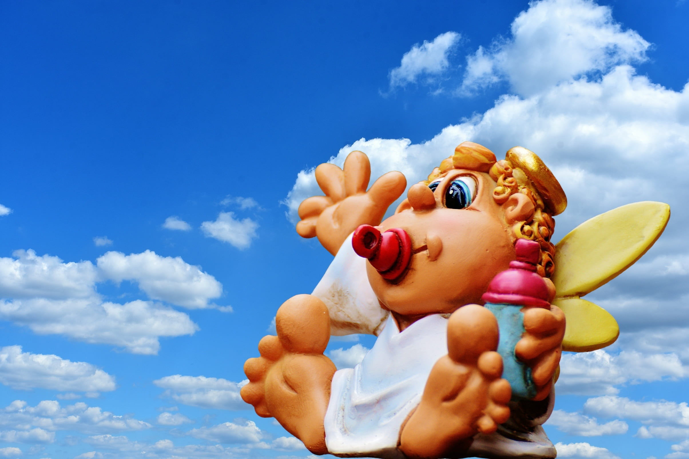 figure, fantasy, blue, representation, sky, deco, angel, wave, outdoors, love, human body part, innocence, cute, people, stuffed toy, day, childhood, guardian angel, HD Wallpaper