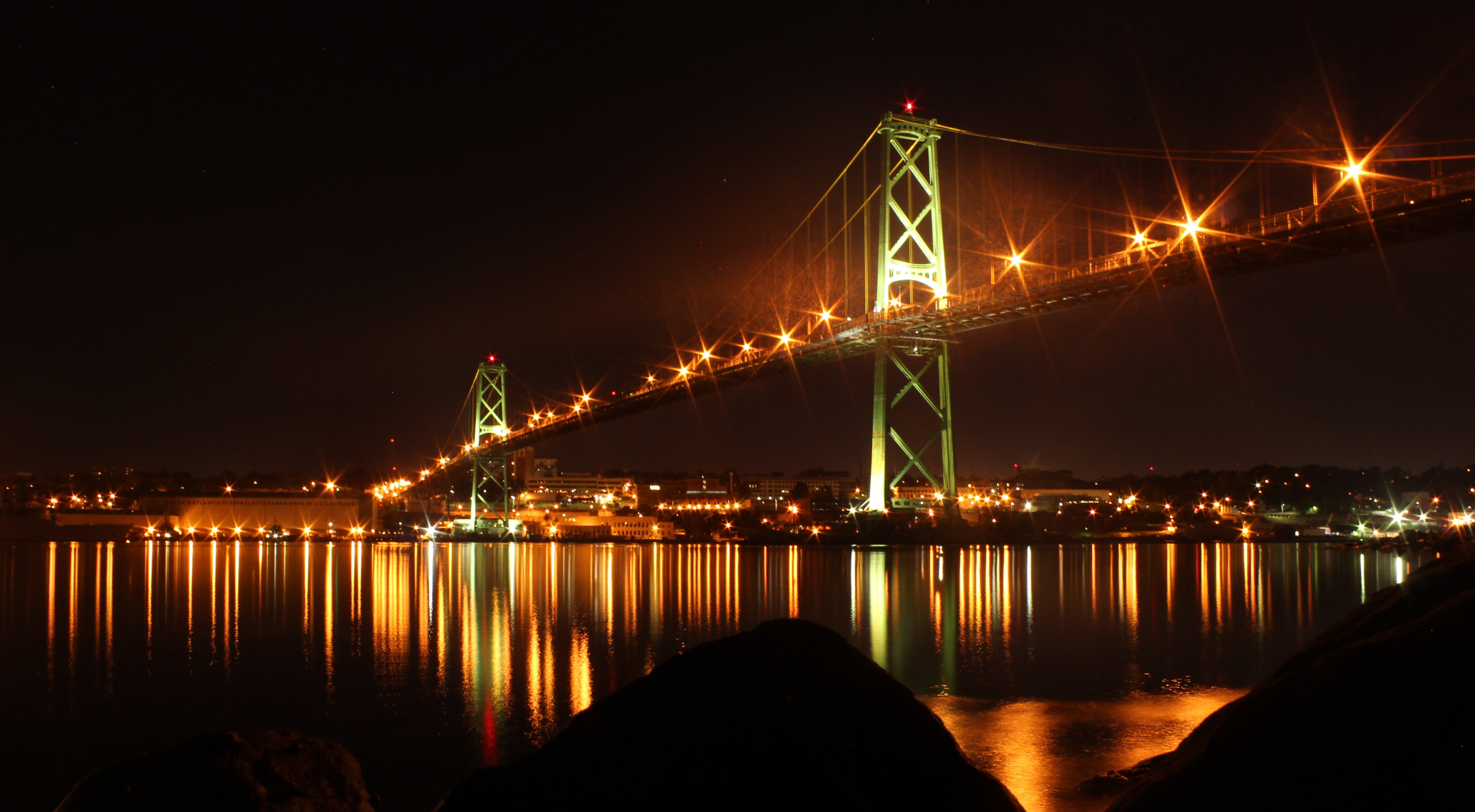 suspension Bridge, harbor, architecture, light, industry, travel Locations, bridge - Man Made Structure, water, landmark, business, no people, transportation, HD Wallpaper