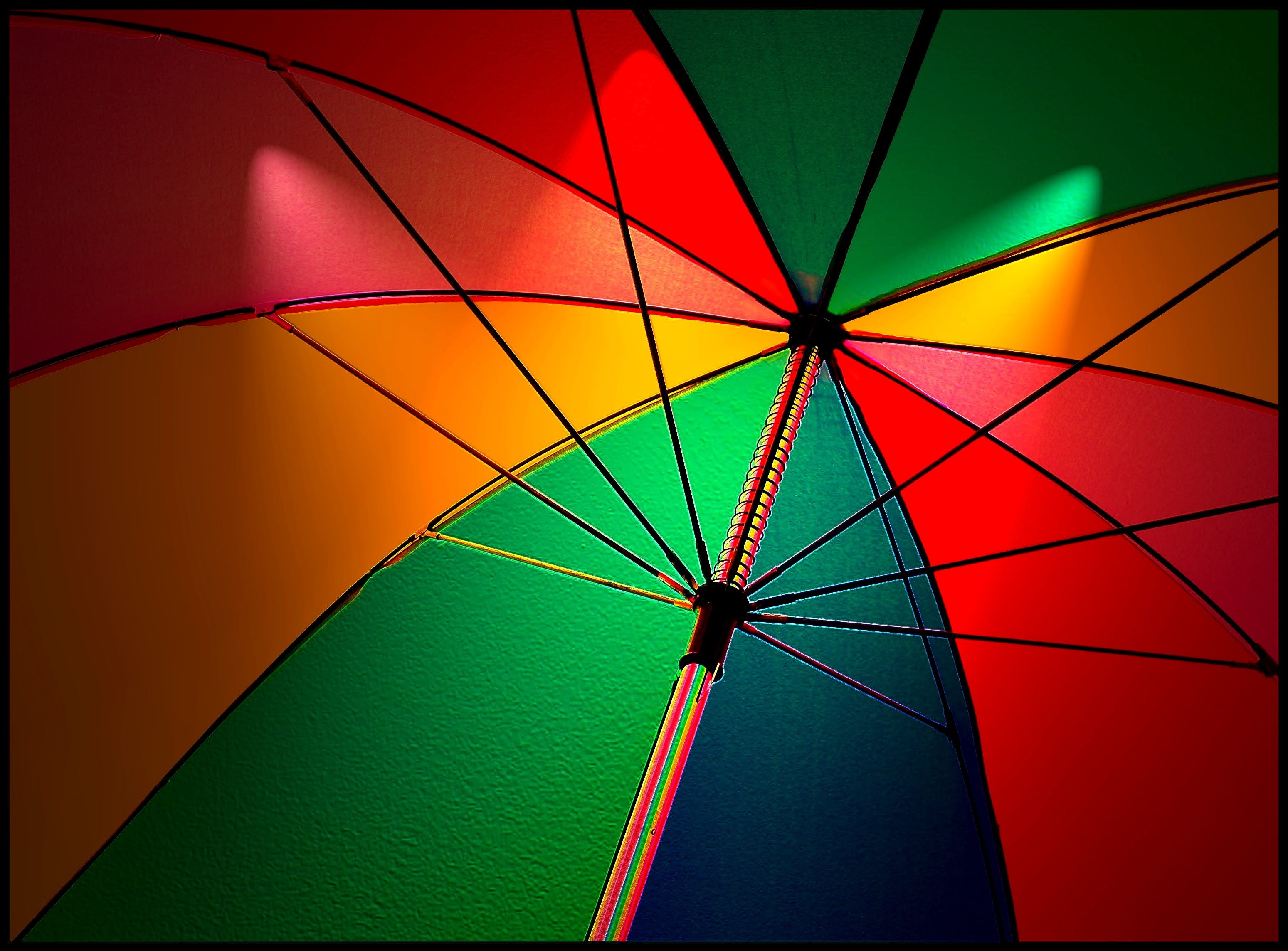assorted, 2K, saturated color, spokes, no people, backgrounds, close-up, multi colored, protection, screen, umbrella, lichtspiel, parasol, colorful, pattern, HD Wallpaper